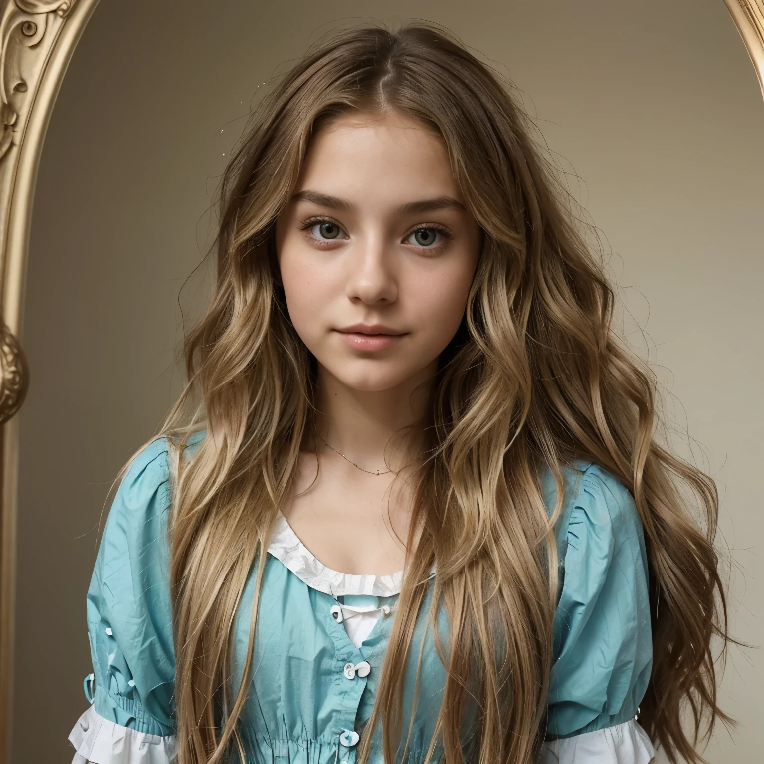 Pretty, s*xy And adorable instagram influencer teenager girl (long, wavy light brown and blonde hair), viral instagram (alice in wonderland) photo style