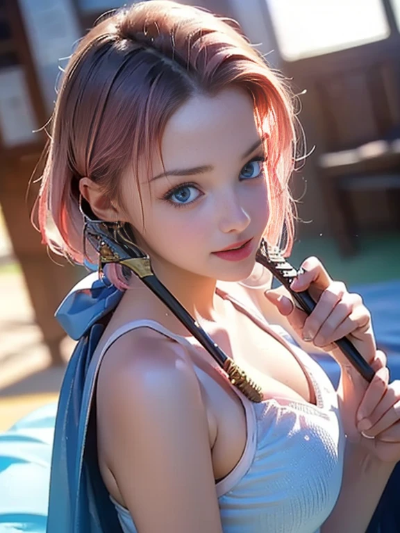 (best quality, 8k, photorealistic:1.5), (solo, one girl:1.5),(shine a bright light on women),(ultimate beautiful girl),(shiny skin),(oily skin),(pink hair:1.5),(short hairstyle:1.3),(cool beauty),Blush brown makeup , dark eye makeup , use pink glossy lipstick,(big beady eyes girl:1.5),(droopy eyes girl:1.5),(blue eyes:1.5),(thin girl:1.5),(baby face girl:1.5),(healthy body),(sex appeal),(sweet smelling girl),(she works for low wages),(kind-hearted woman),(she has a nice smile),(woman with a happy look),(she is very sociable),(from a very poor family),(virgin girl),(She is a secret pervert.),(she covertly lewd),(she looks so erotic),chuuChloe,(woman with very soft breasts),(woman fantasizing about sex),(allurement),(impressive eyes:1.5),(clean girl),(affability),(cute smile),(good personality),(serious personality),(wants sex),(want to masturbate),(want to have sex forcibly),(relaxing time),(hair ornaments),(compassion),(impurity),(love filled),(get horny),(No love experience),(teenager:1.2),(lacrosse costume:1.5)