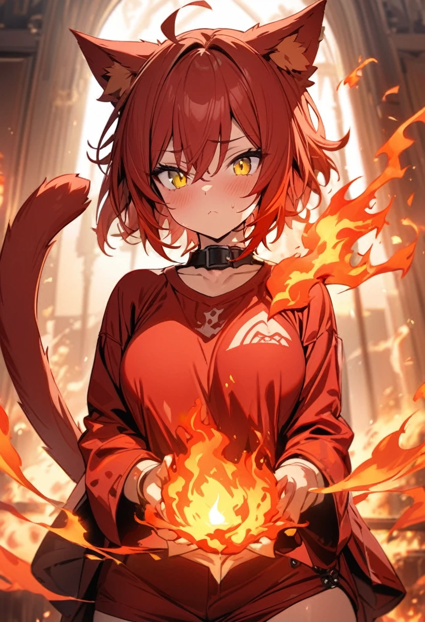 anime flamegirl recline resting in fire expolsion flames and fire