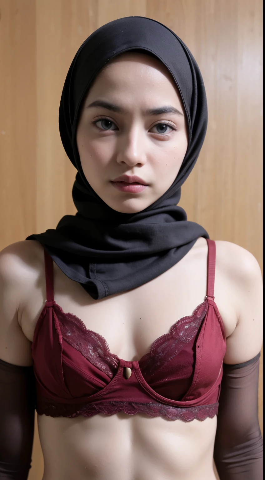 ((Flat Chest)), Naked, Angry pose, Angry face, (((HIJAB MALAY GIRL))), masutepiece, High quality, UHD 45K, Realistic face, Realistic skin feeling , A Malaysia Lady, 8 , , Very cute and baby-like face, (((FLAT CHEST))), (MATRIX WORLD), ((look In front  at the camera and SADNESS)), ((())), (((CUTE GIRL))), ((BROWN PASTEL LIPS)), ((WEARING STRAPLESSPASTEL BRA)), ((CHUBBY)), ((UNDRESS)). Brown, Flat Chest