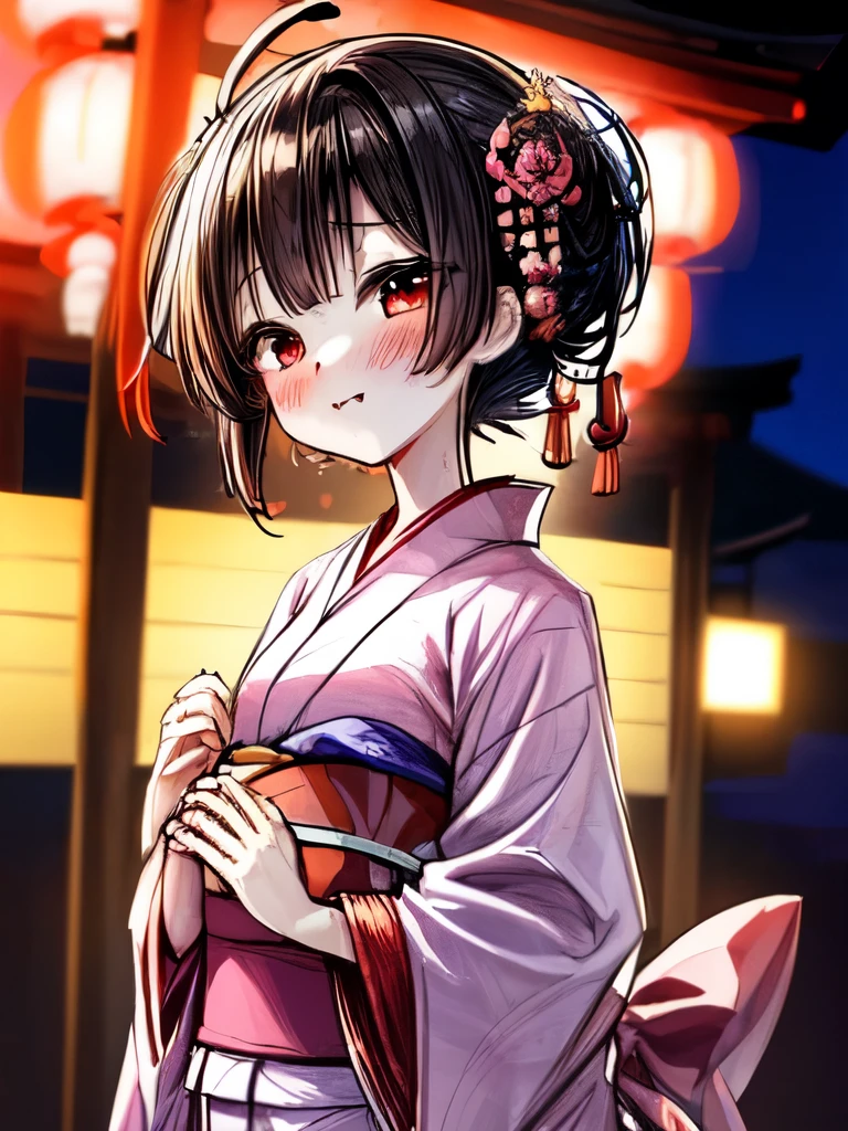 Create an image of a girl, yukata, Japanese festival, summer night. The image should capture the essence of summer, with a warm and sunny background. The girl should be in a typical summer pose, with a high-contrast effect and a subtle glow. The upper part of the screen should have a darker tone, gradually transitioning into a brighter tone towards the bottom.Sexy