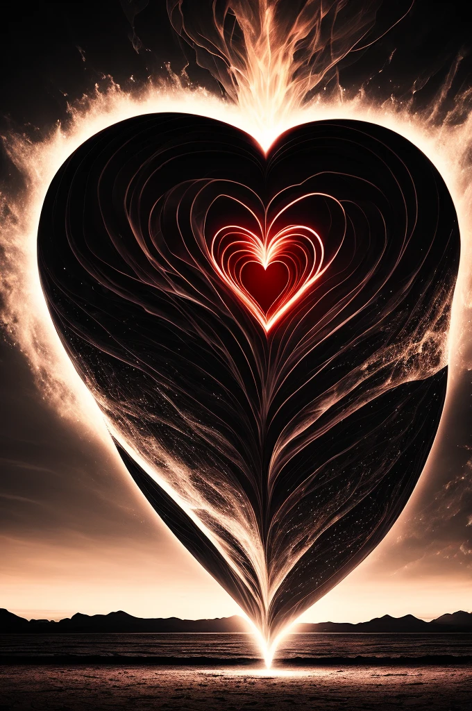 In the center of a dark and enigmatic landscape, a beating heart radiates a dim light, standing out as the center of all attention. This heart, not made of flesh and blood, mas de luz e sombra, is the symbol of an intense passion or a deep mystery. Your pulse synchronized with the rhythm of the night, envelops everything around you in a mystical aura. What secrets does this heart keep? Will he be a beacon of hope in the midst of darkness?, or a dark omen of things to come?