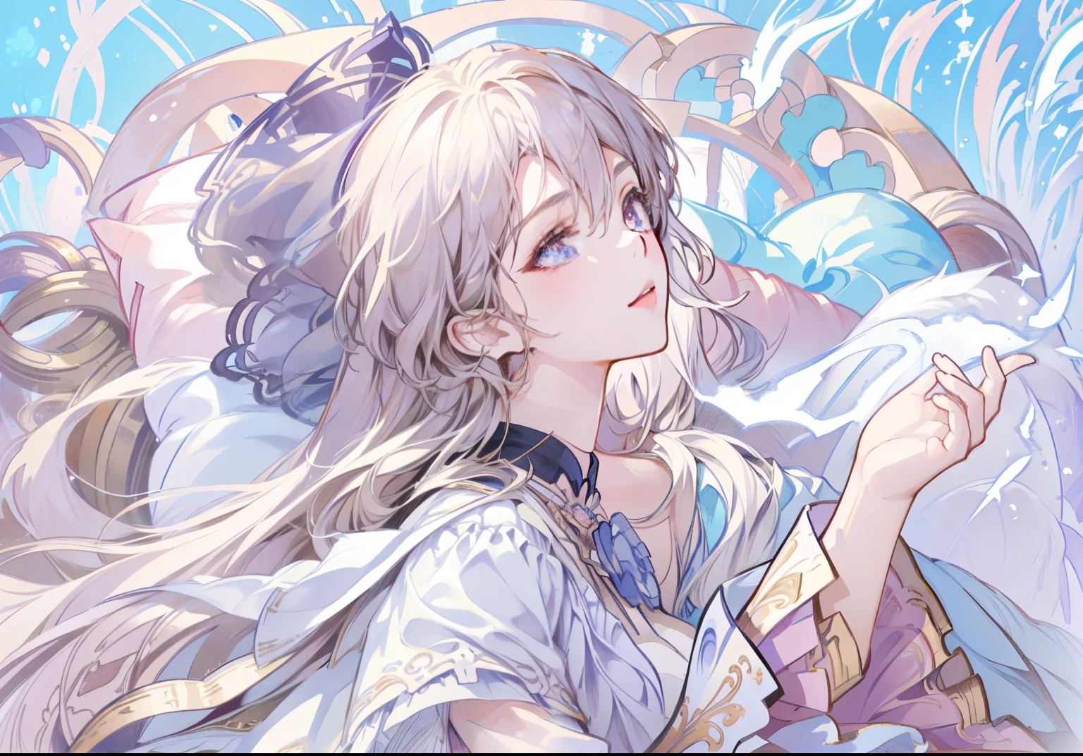 anime girl with long hair and a white dress laying on a bed, goddess of sleep, anime fantasy illustration, a beautiful artwork illustration, dreamy psychedelic anime, soft anime illustration, digital art on pixiv, ethereal anime, dreamy illustration, guweiz, beautiful anime artwork, dreampunk romanticism artwork, ethereal fantasy, detailed digital anime art