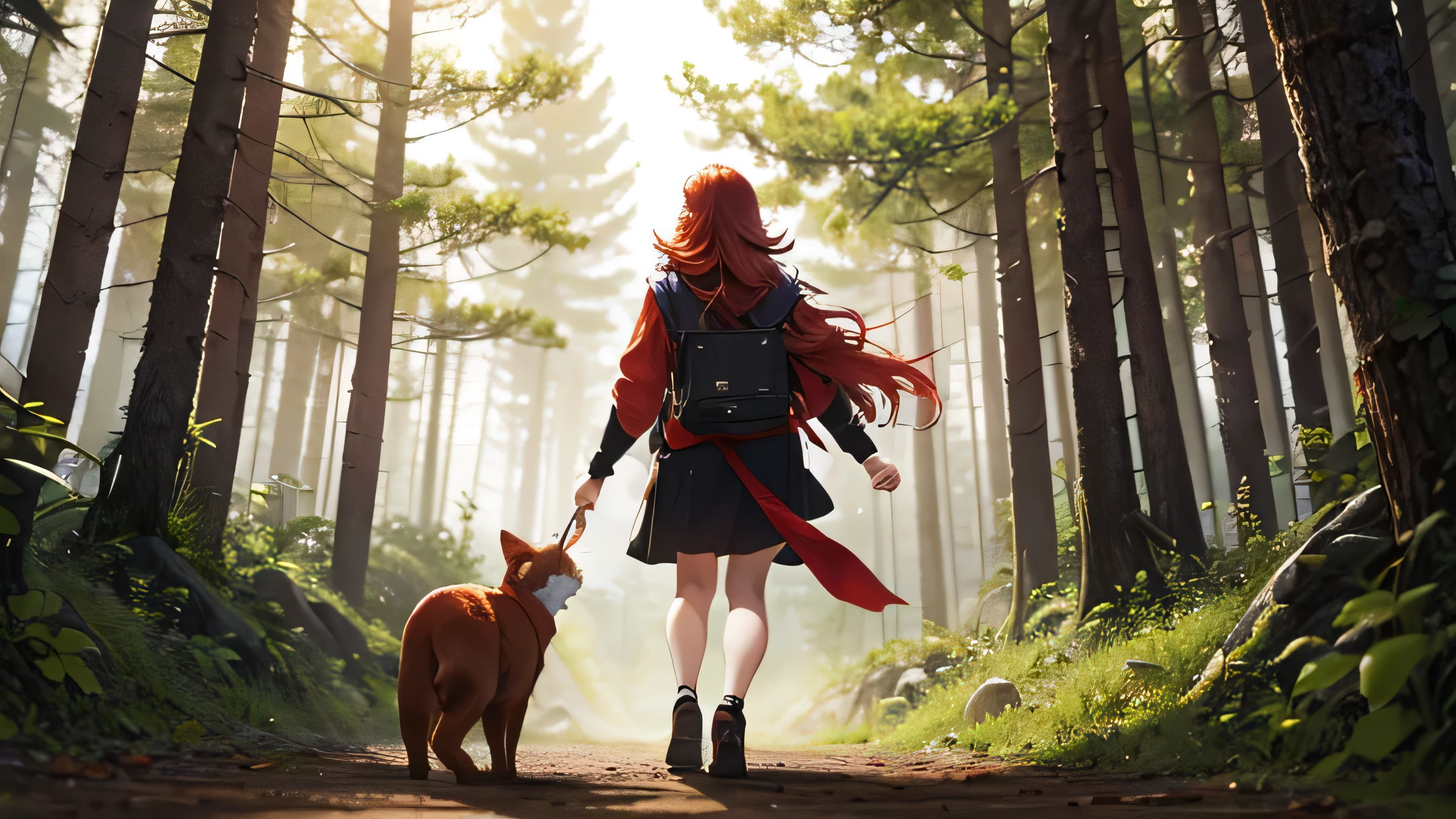 1girl, best quality, masterpiece, anime girl riding on a bernese mountain dog \(dog\), barefoot, red hair, glasses, smile, yoga pants, big butt