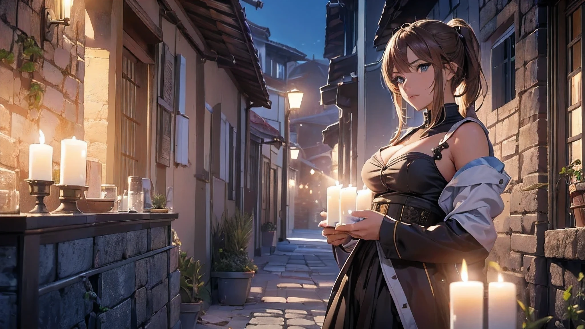 (8k, RAW foto, mejor calidad, (Obra maestra, super high quality, super detailed), anime style paisaje, chica joven, Absoluto, velas escarlatas, girl looking at the sea from the coast, camera looking at the sea, detalles intrincados, sailing ship with velas escarlatas, Una escena de una novela de Alexander Greene. "velas escarlatas" imagen de medio cuerpo, A beautiful women posing for a photograph in an alley, brown ponytail, golpes, risa feliz, blue eyes, Cuerpo magro musculoso, perfect anatomy, Looking to the camera, Time of the day, cielo azul, estilo animado, al aire libre, tendencia en artstation, Oh!, sakimichan muy sensual, con ropa original cuerpo entero, muy realista, extremadamente realista, extremadamente sexy, 8k, 8k extremadamente detallado), (un extremadamente delicado y hermoso), (obra maestra), (mejor calidad: 1.0), (ultra high resolution:1.0)