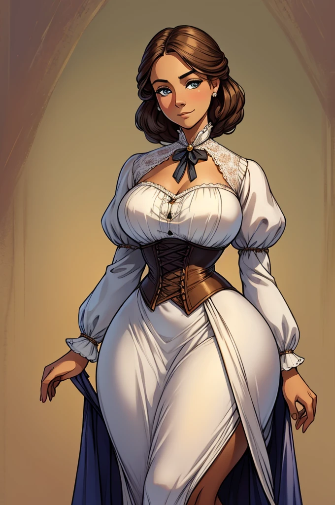 A beautiful Aristacrat woman with soft facial features who embodies old fashioned class, sophistication, elgance as well as wholesome, natural beauty. curvy, thin-waist, wide-hips, swaying-hips. Oppulent historically accurate victorian dress.
