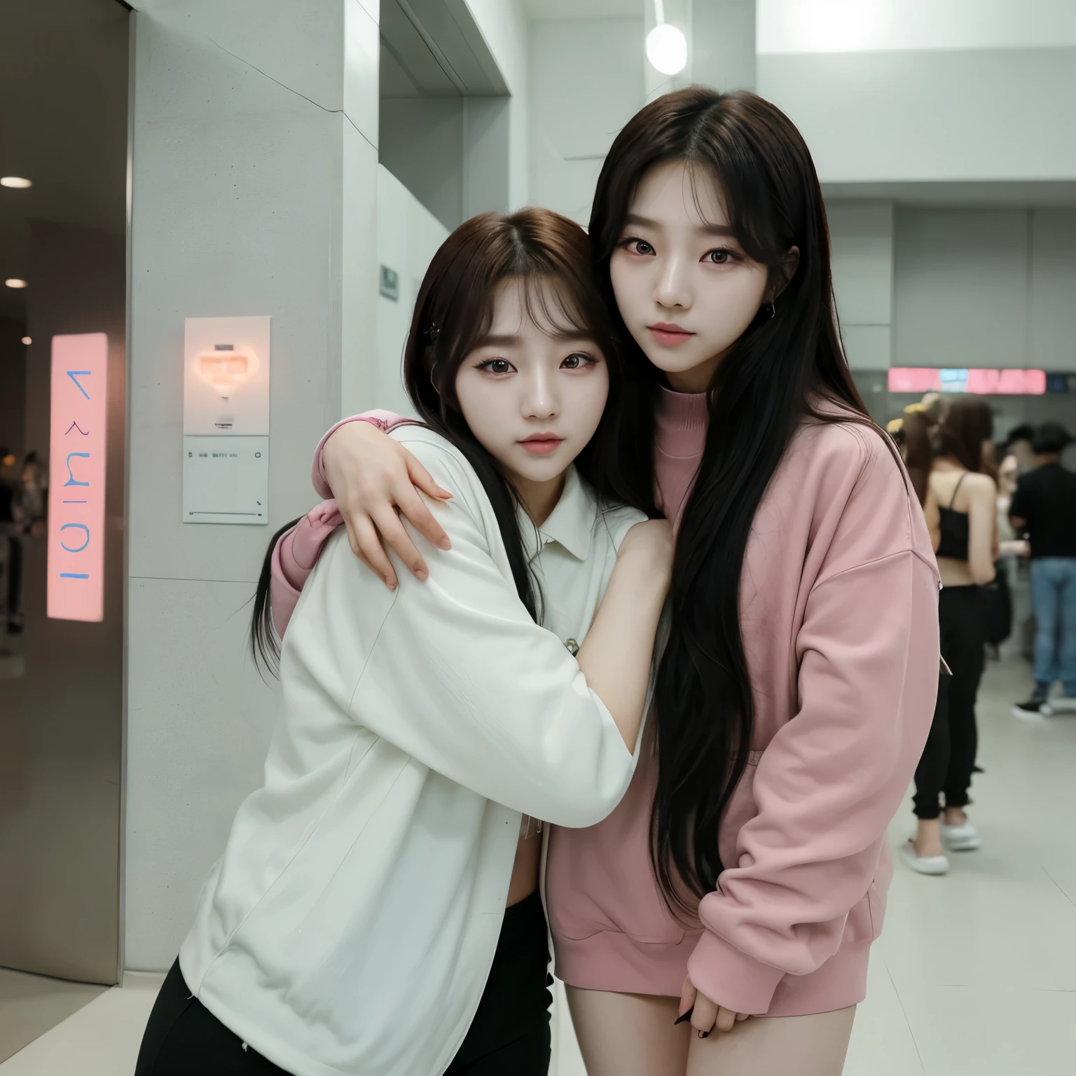 female kpop idol hugging a male kpop idol