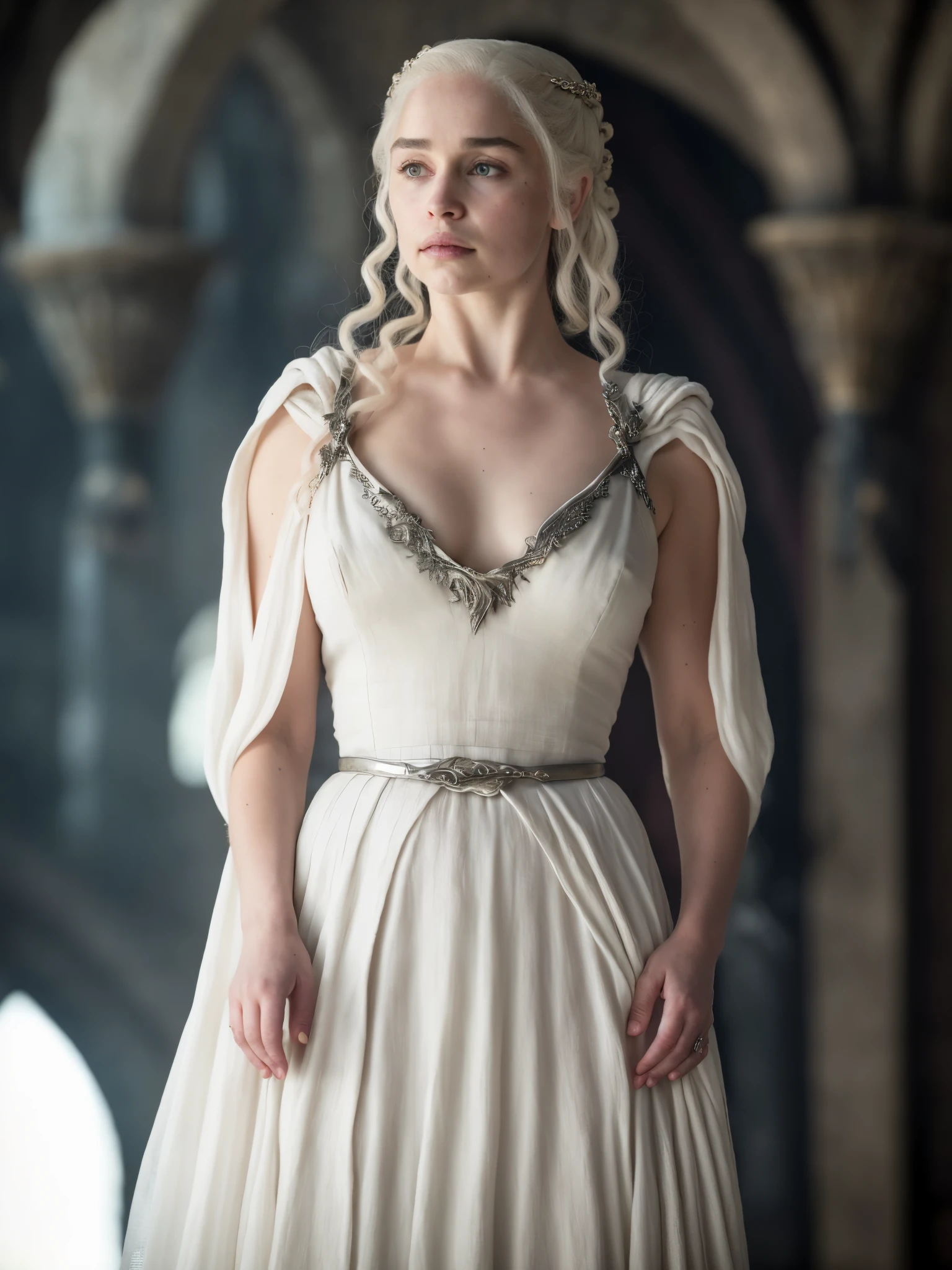 Solo woman, Linen cloth, linen dress, dress inspired by mediaeval period Royal lady, mediaeval maid linen dress, Royal Satin dress, Perfect eyes, flawless Beauty, pierced eyes, Masterpiece, Daenerys Targaryen, Gorgeous woman, queen, Queen Lady, Princess of Dragonstone, beautymarks on breast, The Unburnt, Queen of Meereen, Queen of the Andals, the Rhoynar and the First Men (claimant), Protector of the Seven Kingdoms (claimant), Khaleesi of the Great Grass Sea, Breaker of Shackles, Mother of Dragons, The One Who Was Promised, Lady of Dragonstone , 45 years Old, she is a Full growned lady now, beautiful mature lady, the queen, milf beauty, mature queen, Best quality, a small, charming Beauty, a captivating woman, fully ripen milf body, lustful queen, alluring appearance, unrivaled beauty, wonderful breasts, large breasts, mediaeval erotic costumes, a Game of Thrones-inspired costume, a close-up of a woman from the middle ages, Daenerys Targaryen, Daenerys, resembles Emilia Clarke, Emilia Clarke, scene from "Game of Throne," deep cleavage, warrior princess, healthy body, perfect thick body, attractive figure, fleshy body, style of "Game of Throne," beautiful lady, beautiful woman, mediaeval clothes, stunning woman, 8K, insane details, dress made of clothes and jewelry, perfect hair, styled hair, high clarity eyes, perfect hands, perfect fingers, perfect eyes, single female,
