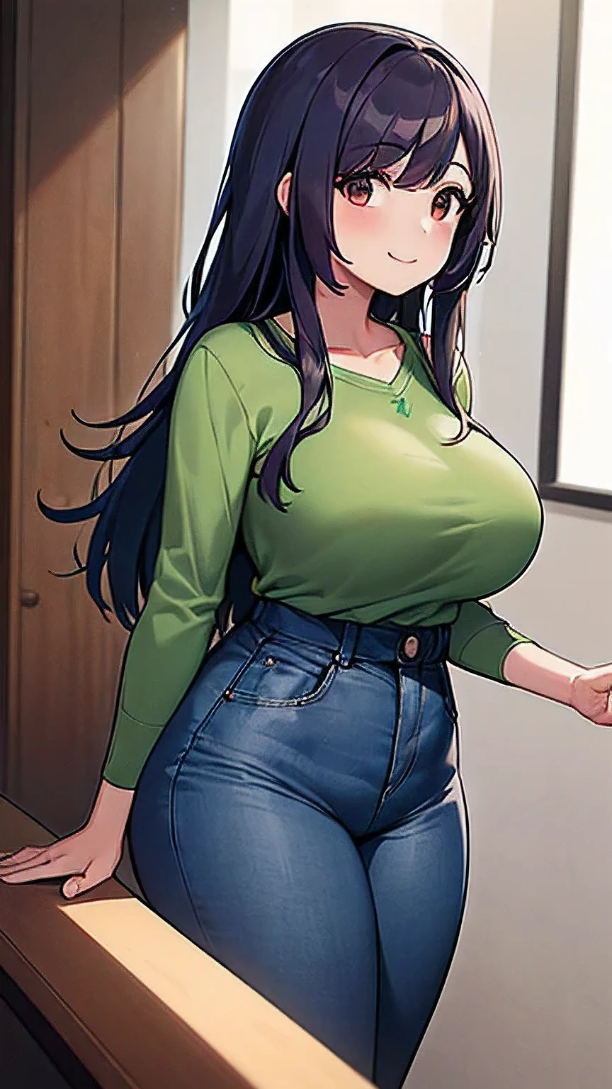 (8k, RAW foto, mejor calidad, (Obra maestra, super high quality, super detailed), anime style chica joven, random color of hair and style Absoluto, detalles intrincados, Mujer arafed apoyada en un escritorio con tres pantallas de computadora., showing stock charts, En frente de una computadora, sentado en una computadora desk, mirando el monitor, sentado frente a la computadora, sentado en una computadora, Comercio, sentado en un escritorio, Proveedores, Comercio stocks, centrado en el centro, sentado en el escritorio, accurately portrayed, A confident, curvy woman with a captivating smile, Cuerpo completo ((manos finas y detalladas)), mostrando su figura y una cintura bien definida, culata, vista trasera