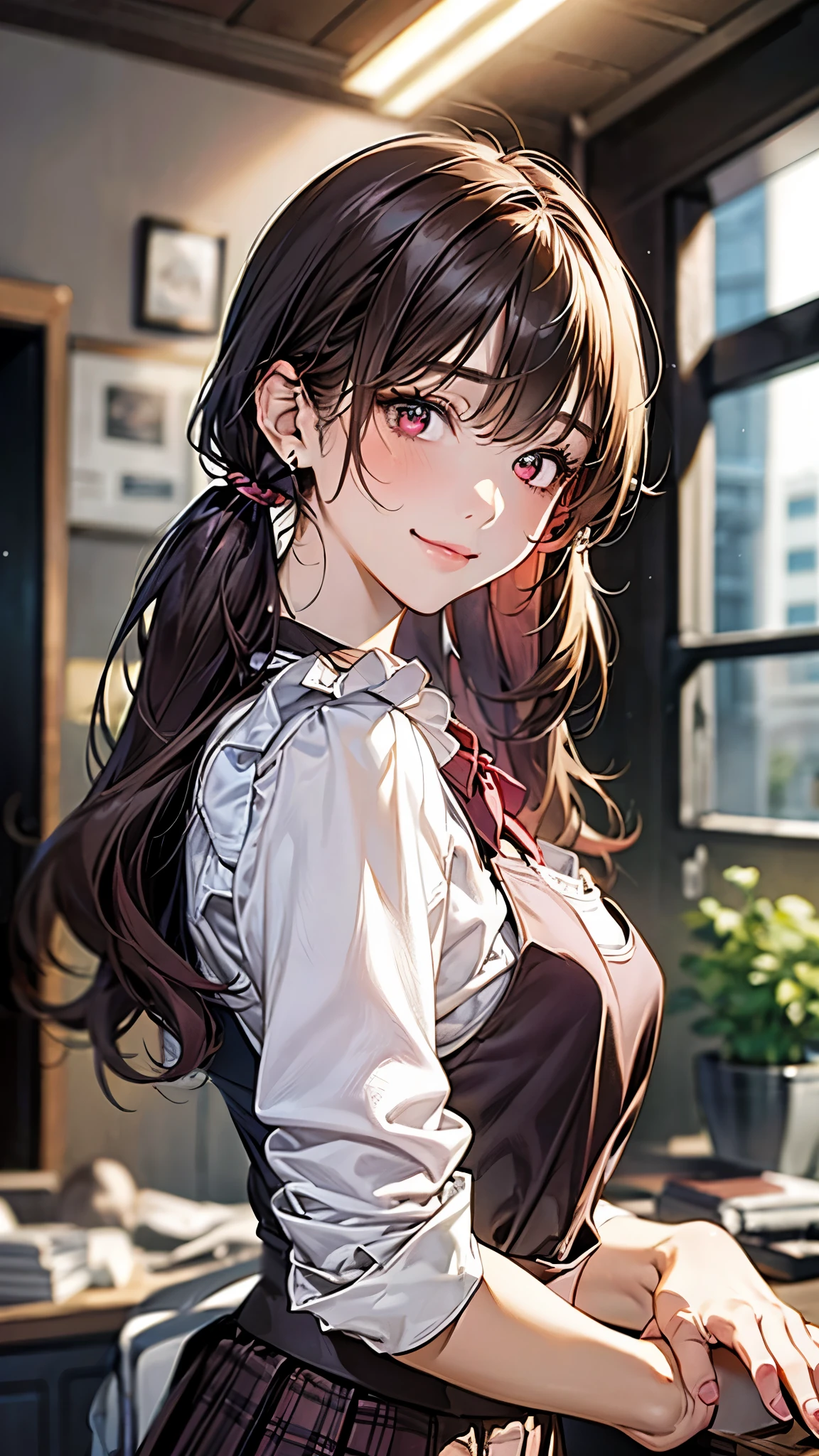 masterpiece,highest quality,Stylish western style cafe,female cafe clerk,(cafe clerkの制服:1.3,fine clothes),(carry a coffee pot),laughter,Bright atmosphere in the store, highest quality、8Kのmasterpiece、超A high resolution、(Photoreal:1.3)、RAW photo、(1 female), ((brown hair, casually tied hair:1.6)), glowing skin, cafe clerk, stylish, cute apron、((Ultra realistic details))、portrait、global illumination、octane rendering、In 8K、super sharp、very intricate details、realistic light、Trends in CG society、beautiful eyes、shining eyes、towards the camera