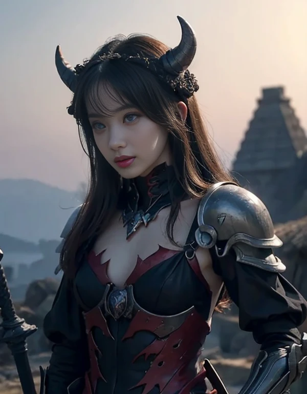 (One Night Girl)、highest quality、masterpiece、超A high resolution、(Photorealistic:1.4)、RAW Photos、1 girl、Fighting mutants、（Wear the Dark Knight's Armor）、Glowing Skin、(((Dark fantasy)))、With a beautiful sword and shield、（Black Metal Bodysuit）、(Fighting Goblins、ghost、Fierce battle with the orcs),（Fight hard against aliens）、Fight hard、(Skeleton group background),(Dilapidated dungeon ruins background)、（Skeleton helmet）、(Fighting the demon beast)、(Small LED)、((Ultra-Realistic Details))、Portrait、(強力なhugeな魔獣の背景),Global Illumination、Shadow、Octane Rendering、8k、Super sharp、huge 、Bare skin exposed in the cleavage、Metal、Intricate decorative detailore about Japan、Very intricate details、Realistic Light、(Mystical Expressions),CGSoation Trend、Red eyes、Shining Eyes、To the camera、Neon detailed mechanical limbs)、(Blood vessels connected to tubes)、()、Gundam、Small LED、Toostook、（Fight aliens from another planet）、（Monster Beast Attack）、（Wounded in a fatal fight）、