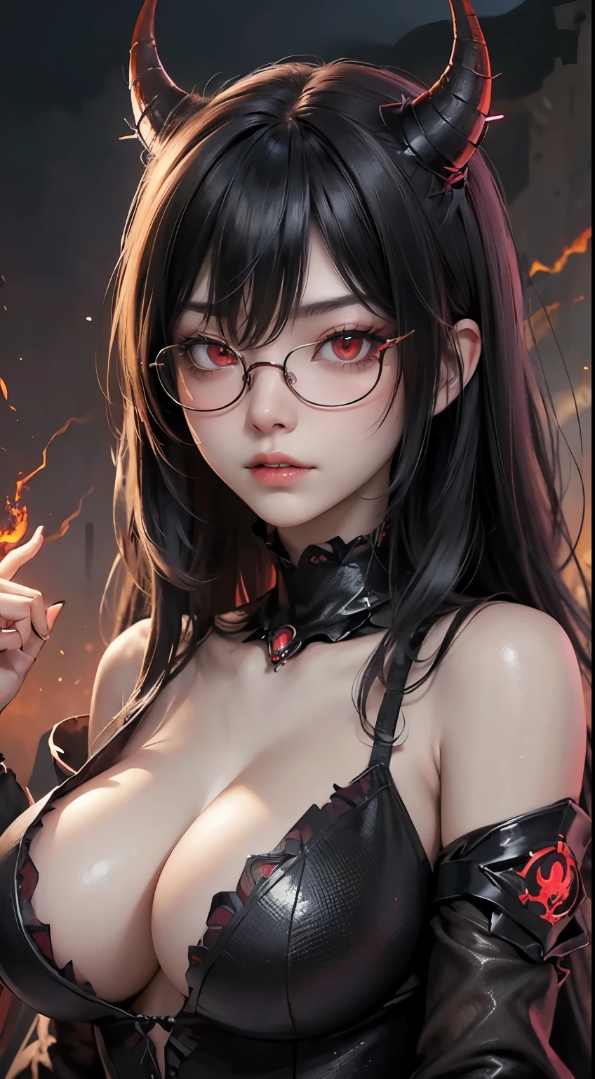 (highest quality,High resolution:1.2),(dark,Threatening:1.1),(Bad luckな:1.1),(devil,Satan,Lucifer:1.1),(devilish:1.1),(Bad luck,Bad luckな:1.1),(Powerful figure:1.1、Big Breasts、Glasses) 、 ((((Huge glasses, Nerd Glasses, thick glasses, Round Glasses)))),(((Big Breasts)))、(devil'tail)、(Red eyes glow:1.6)、(Red glowing eyes,Sharp teeth:1.1),(Black wings,thick,shabby:1.1),(hellish landscape:1.1),(fire,sulfur:1.1),(Threatening atmosphere:1.1),(dark shadows,Threatening presence:1.1),(Bad luck clouds,Stormy Skies:1.1),(dark,Spooky atmosphere:1.1),(Bad luck aura,Evil energy:1.1),(dark aura,cigarette:1.1),(intense heat,Burning Flames:1.1),(Surreal,Nightmare Visions:1.1),(Predicting the end:1.1),(Twisted corners,Fiery crown:1.1),(Bad luck whispers,devilish laughter:1.1),(Cries of pain,echoing screams:1.1),(Bad luck symbols,Ancient runes:1.1),(Mysterious Relic,dark artifacts:1.1),(Infernal Ritual,Ritual sacrifice:1.1),(devilish minions,creatures of darkness:1.1),(Desolate,Barren Wilderness:1.1),(University of the Soul,Suffering Soul:1.1),(Eternal Damnation,A hopeless existence:1.1),(The Last Autumn,The world was in chaos.:1.1),(malicious presence,darkness personified:1.1),(Entrance to the underworld,Nightmare Realm:1.1), Understood, Beautiful and delicate face, Understood?, Beautiful and delicate eyes, perfectly balanced face, High resolutionスキン, Fine skin, Optimal ratio of four fingers to one thumb, Place your arms under your chest, Red tattoo on lower abdomen、oh!, Wide Hips, Smooth abdomen, thin, Pale skin, __fashion__, __hair__:1.25)、Digital single-lens reflex camera、 Absurd、(Tabletop: 1.3), (Maximum resolution: 1.2), (Ultra HDTV: 1.2), Cinematic Light, Beautiful Eyes and skin, detailed facial features, , (Sharp focus: 1.2), (Focus on the face:1.2),Perfect Style, Beautiful Face, Acura, Anatomically correct, Highly detailed face and skin texture, Beautiful Eyes, double eyelid, thin eyebrows, Glitter Eyeliner: 1 natural cheeks, Glowing Skin, Fair skin: 1.2, (Glossy Lips: 1.4),(Embarrassed loo