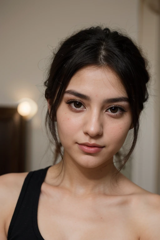 The face of a beautiful and dreamy 25-year-old Iranian girl with black hair and black eyes