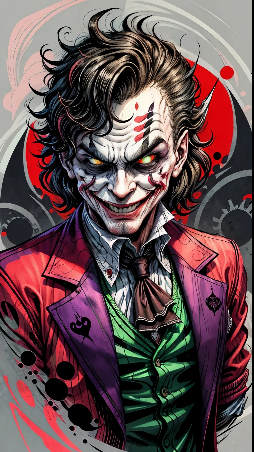 joker in the style of 0mib, illustrator, masterpiece, high quality, 8k, high resolution, high detailed, smile