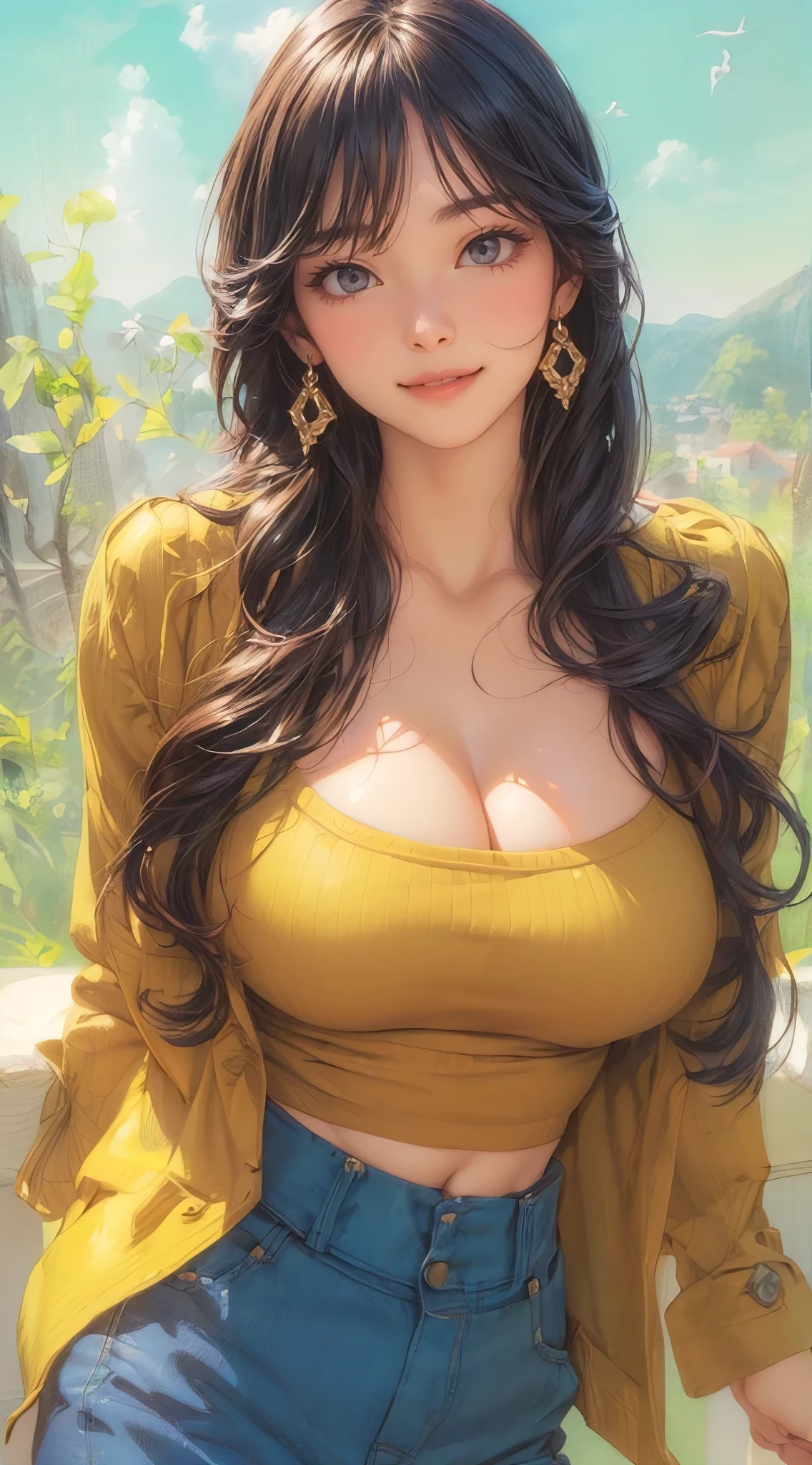 (best quality,4k,8k,highres,masterpiece:1.2),ultra-detailed,(realistic,photorealistic,photo-realistic:1.37), illustration by artgerm and gerald brom, attractive woman, perfect body, huge breasts, hyperfeminine curves, cute and playful pose, vibrant, emotive expressions