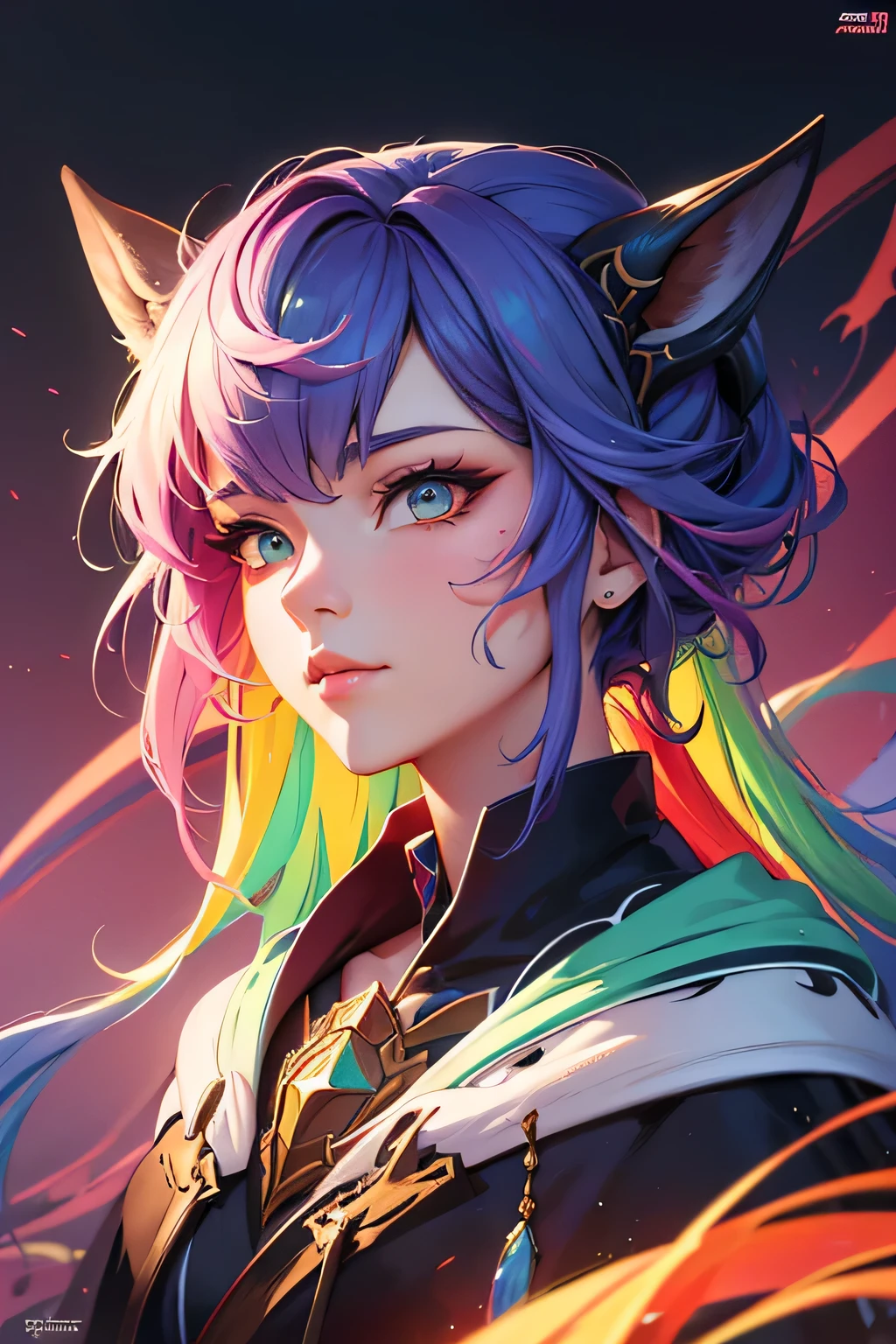 character, high resolution, digital art by loish + rossdraws + artgem + sandara, brush strokes, painterly, impressionist style, dorse, face, artistic, rainbow color
