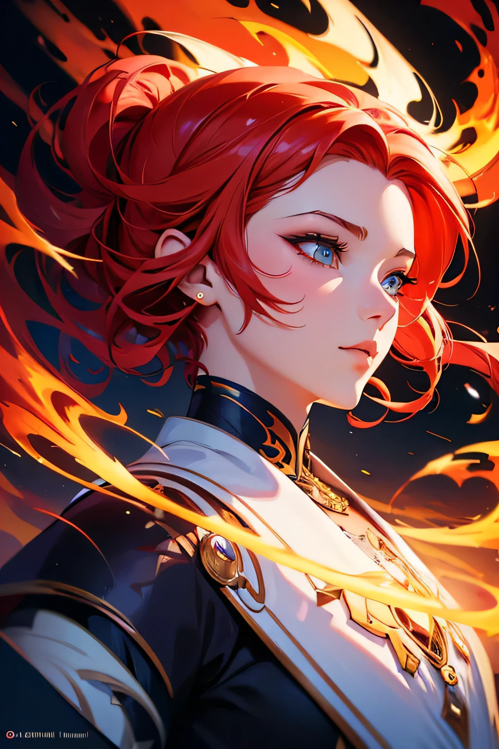 character, high resolution, digital art by loish + rossdraws + artgem + sandara, brush strokes, painterly, impressionist style, dorse, face, artistic, fire hair