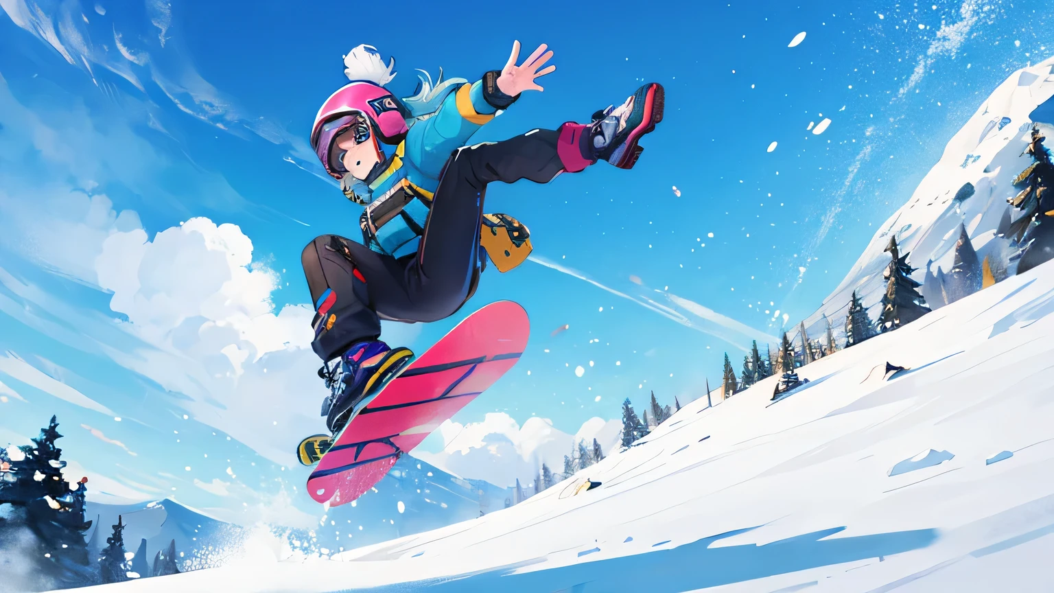 Snowboarding female jumping in air fortnite style