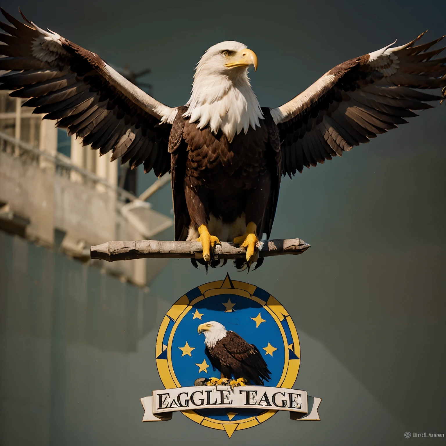 Dart team called "THE EAGLE". Established in 2023. Use an american eagle, this info and three darts in the logo. make it look vintage.