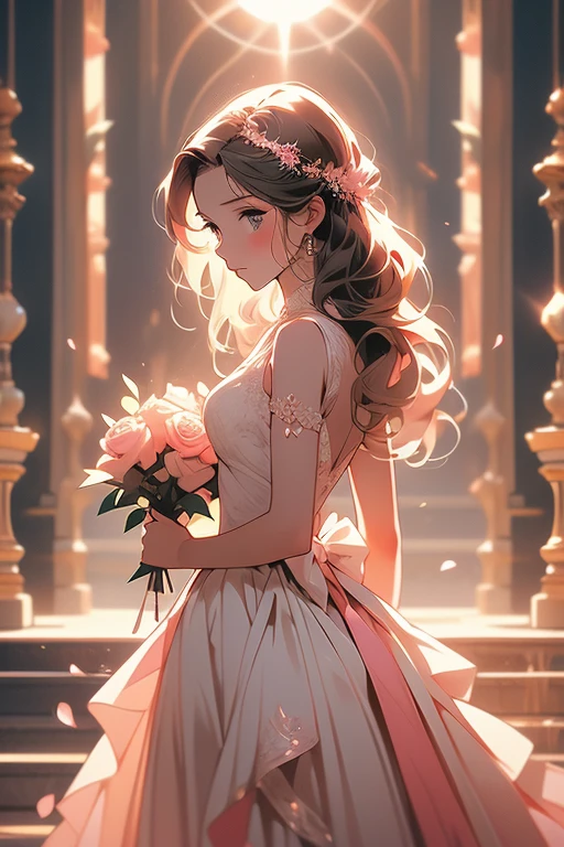 (Obra maestra:1.2), Mejor calidad, (illustration:1.2), (ultra detallado), hiper detalles, (delicado detallado), (detalles intrincados), (cinematic light, Mejor calidad Backlights), Delete line, desde abajo, solista, Cuerpo perfecto, (1 chica), a beautiful sunset in the middle of the sun there is a laidy wearing black and pink , holding a black rose, (constituir), alto contraste, (mejor iluminacion, un extremadamente creado y hermoso), (cinematic light), vistoso,