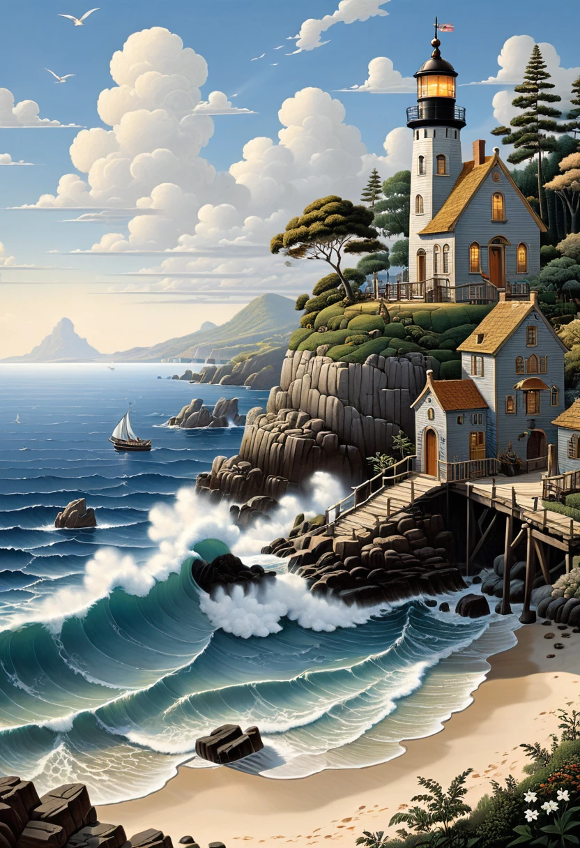 Blue Coast, (masterpiece, best quality, Professional, perfect composition, very aesthetic, absurdres, ultra-detailed, intricate details:1.3), by Charles Wysocki