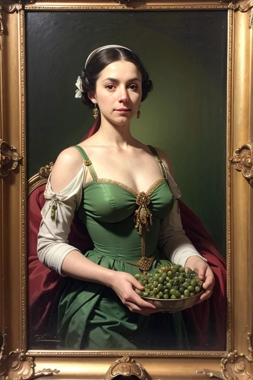 woman with green grapes, half-length portrait