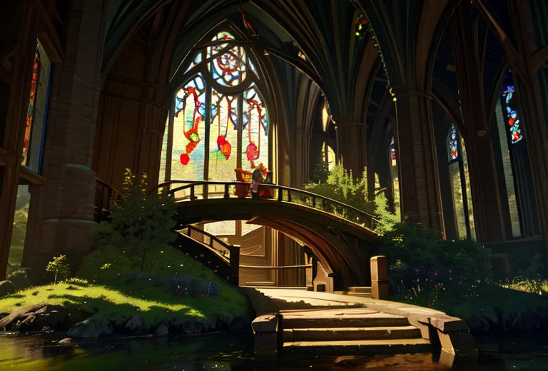 forest hobbit, fantasy, full of wonder and magic, curved bridges, stained glass windows, dramatic, ((abstract)), high octane render 8k, super detailed, realistic, super realistic, high quality, best, super detail, crazy detail, very detailed, photorealistic, epic composition, best quality, 32k --v 6