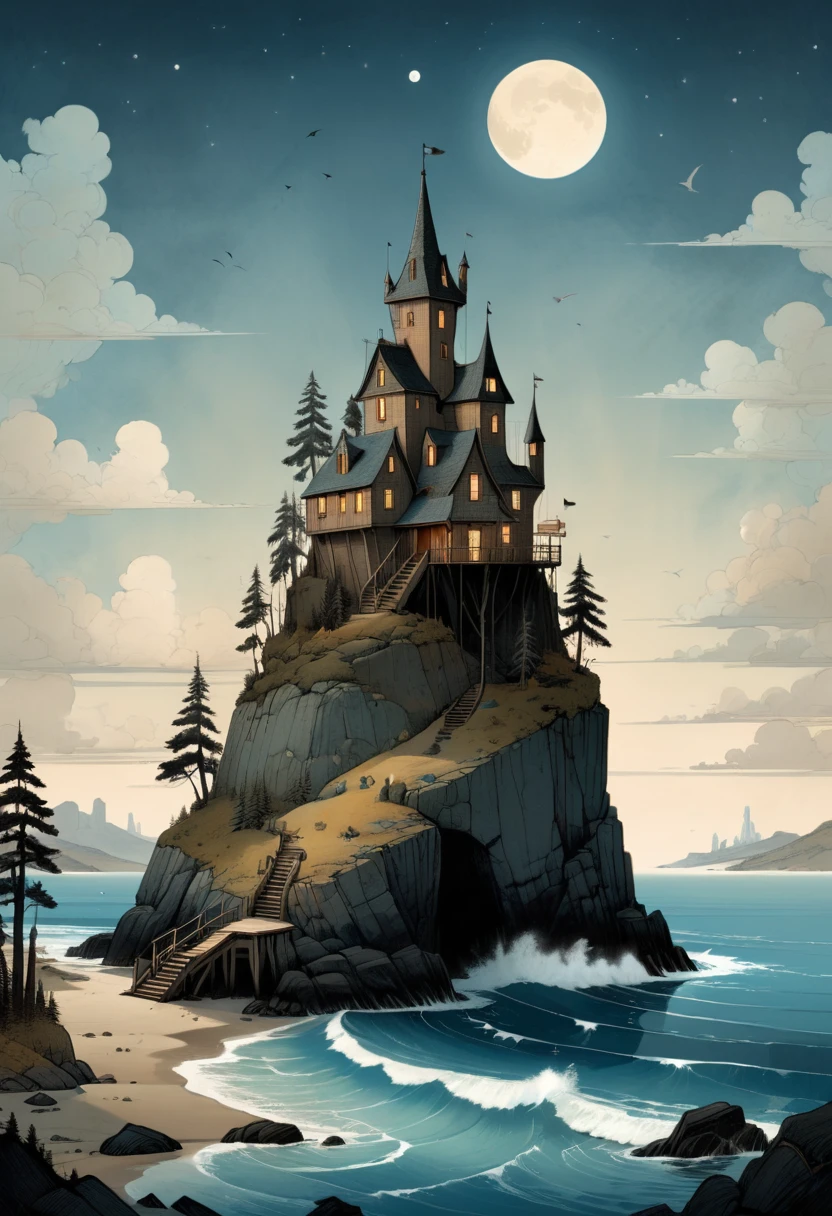 Blue Coast, (masterpiece, best quality, Professional, perfect composition, very aesthetic, absurdres, ultra-detailed, intricate details:1.3), by Jon Klassen