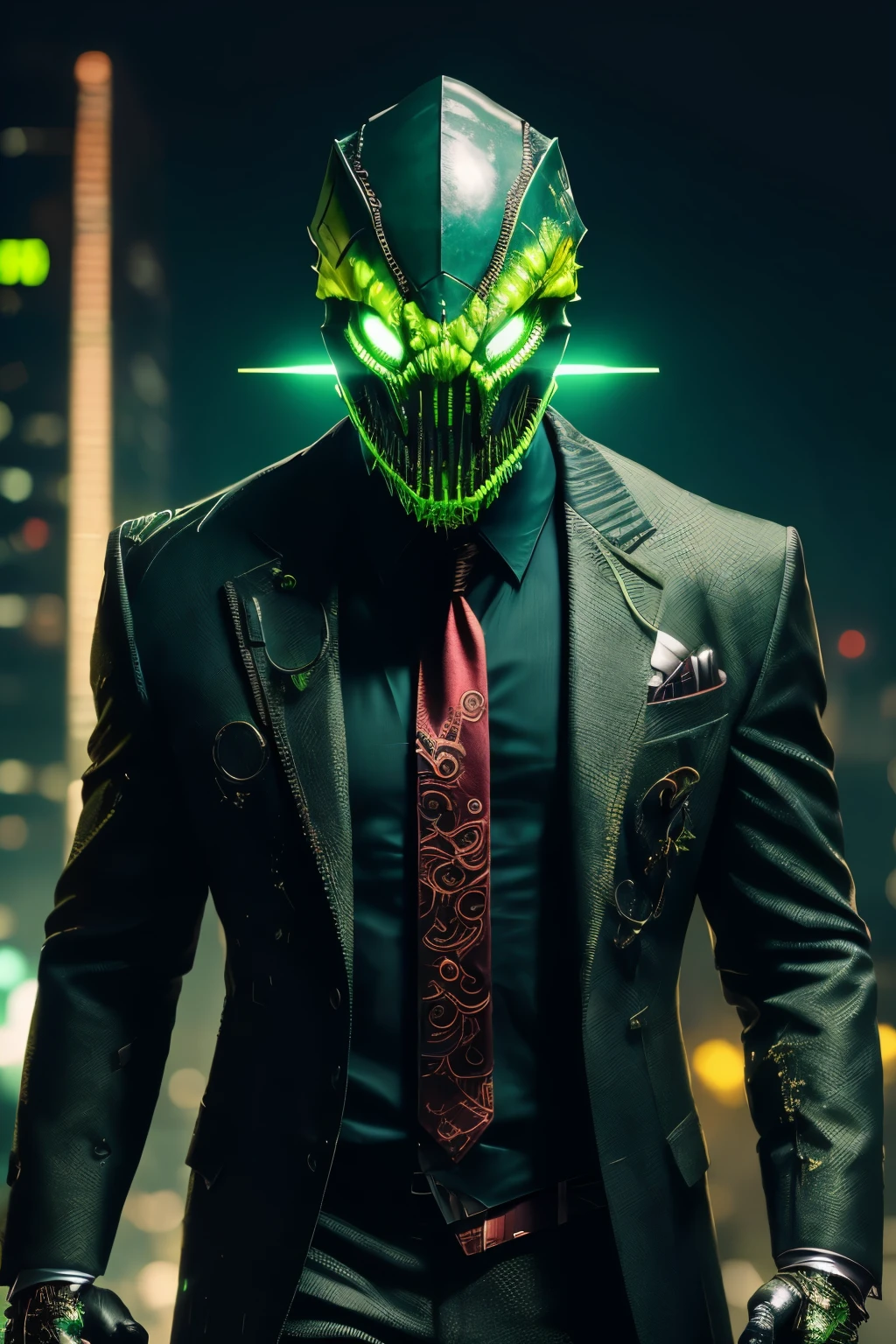 (extremely detailed 8k wallpaper), a medium shot photo of green cyberpunk Grim dressed as a scary dinosaur in a suit made of metal from marvel, horror theme, intricate, high detail, dramatic
