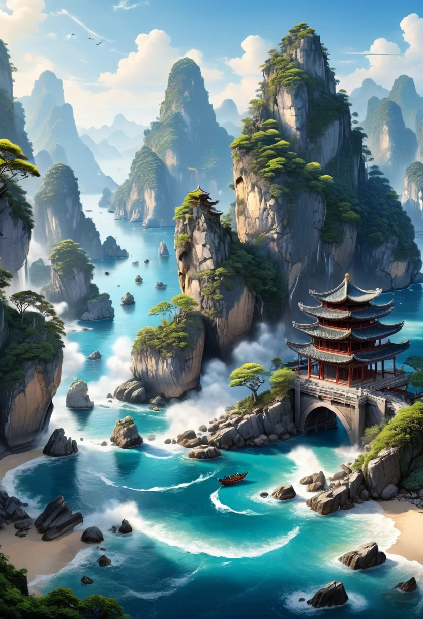 Blue Coast, (masterpiece, best quality, Professional, perfect composition, very aesthetic, absurdres, ultra-detailed, intricate details:1.3), by kuang hong