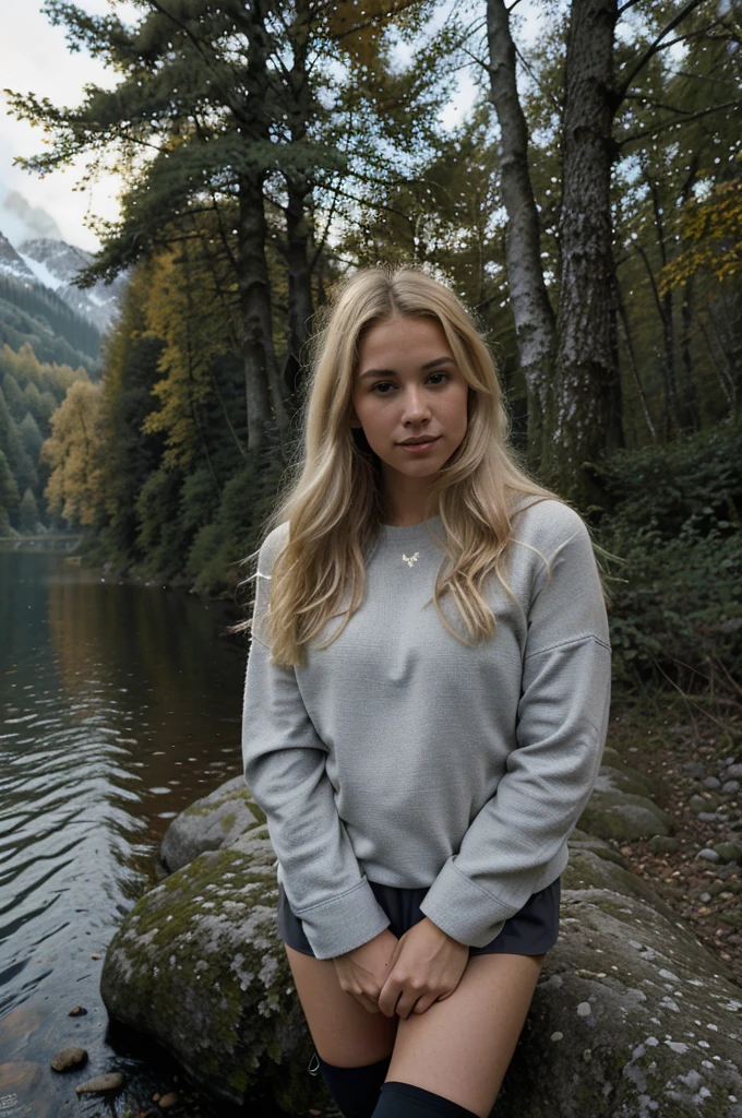 1 femme blonde ((selfie du haut du corps, heureux)), chef-d'artwork, best quality, Ultra-detailed, Seulement, en plein air, (nuit), montagnes, nature, (stars, lune) joyeux, heureux, backpack, sac de couchage, stove, bouteille d'eau, bottes de montagne, gants, pull-over, a, lampe de poche, forest, rochers, river, bois, smoke, ombres, contraste, Ciel clair, style analogique (regarde le spectateur:1.2) (Texture de la peau) (Grain du film:1.3), (teinte chaude, ton chaud)