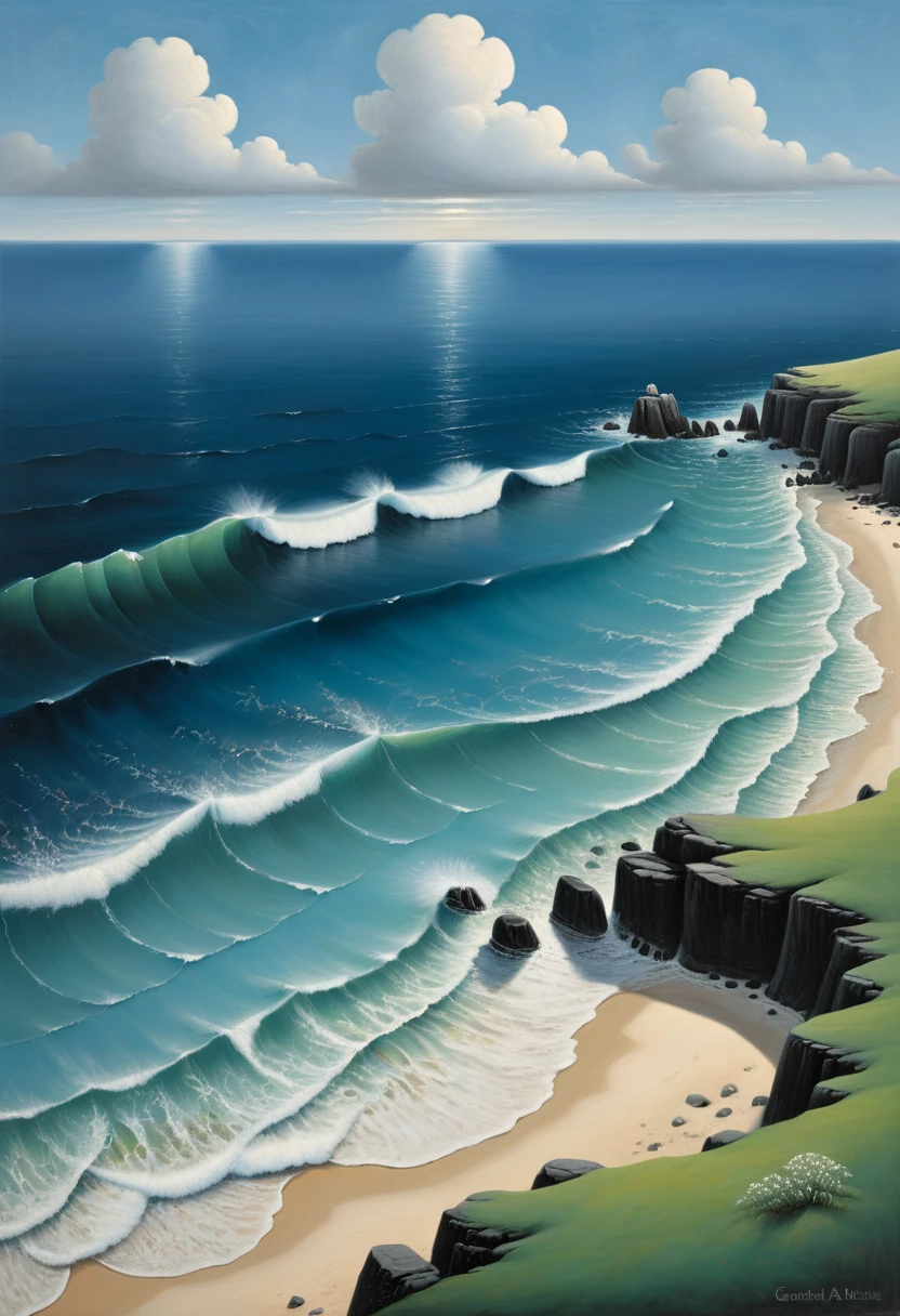 Blue Coast, (masterpiece, best quality, Professional, perfect composition, very aesthetic, absurdres, ultra-detailed, intricate details:1.3), by Gertrude Abercrombie