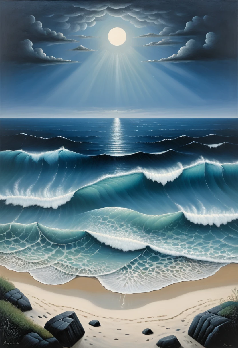 Blue Coast, (masterpiece, best quality, Professional, perfect composition, very aesthetic, absurdres, ultra-detailed, intricate details:1.3), by Gertrude Abercrombie