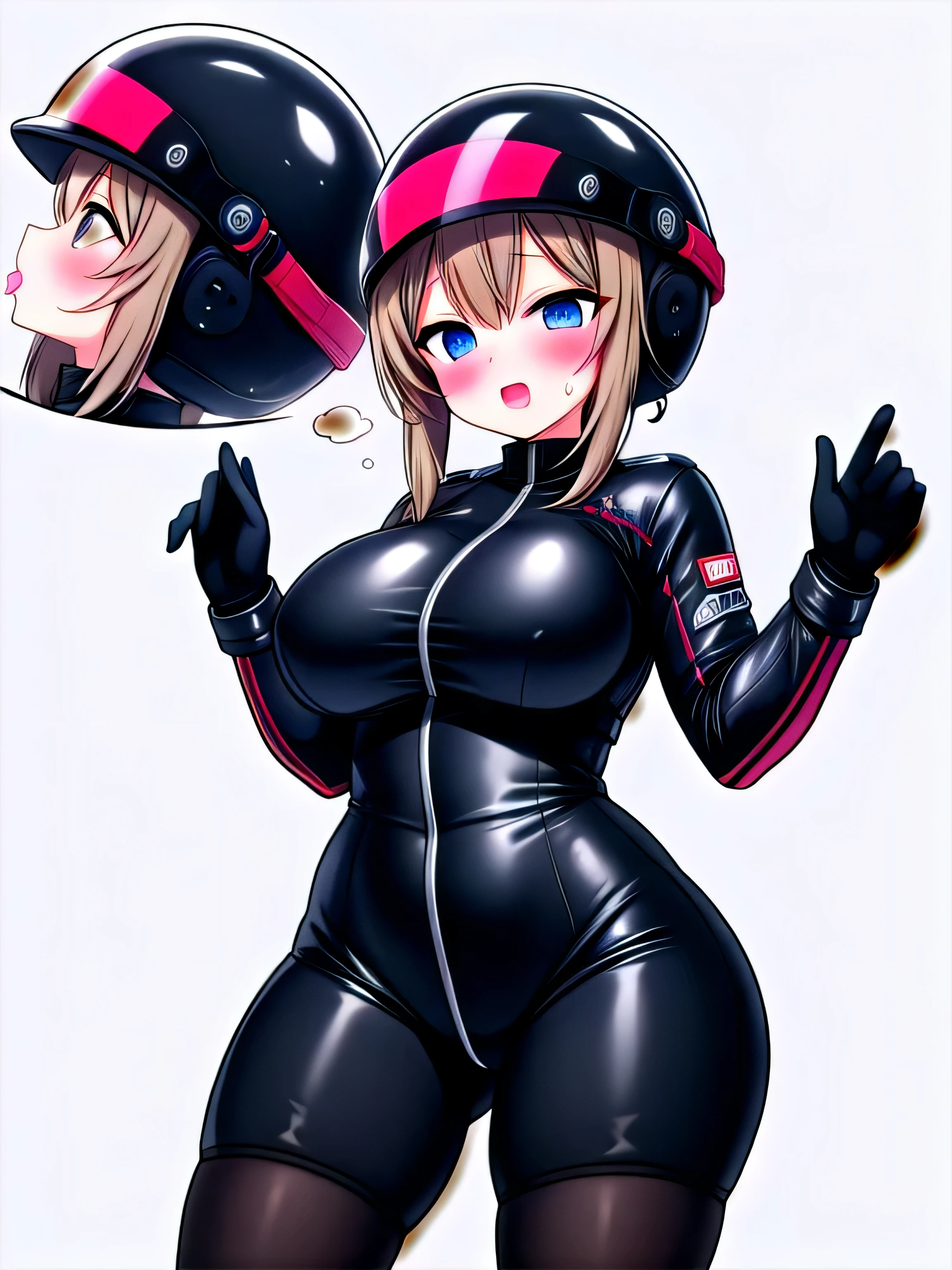 motorcycle helmet, biker costume, cum on face, ahegao, big , wide hips