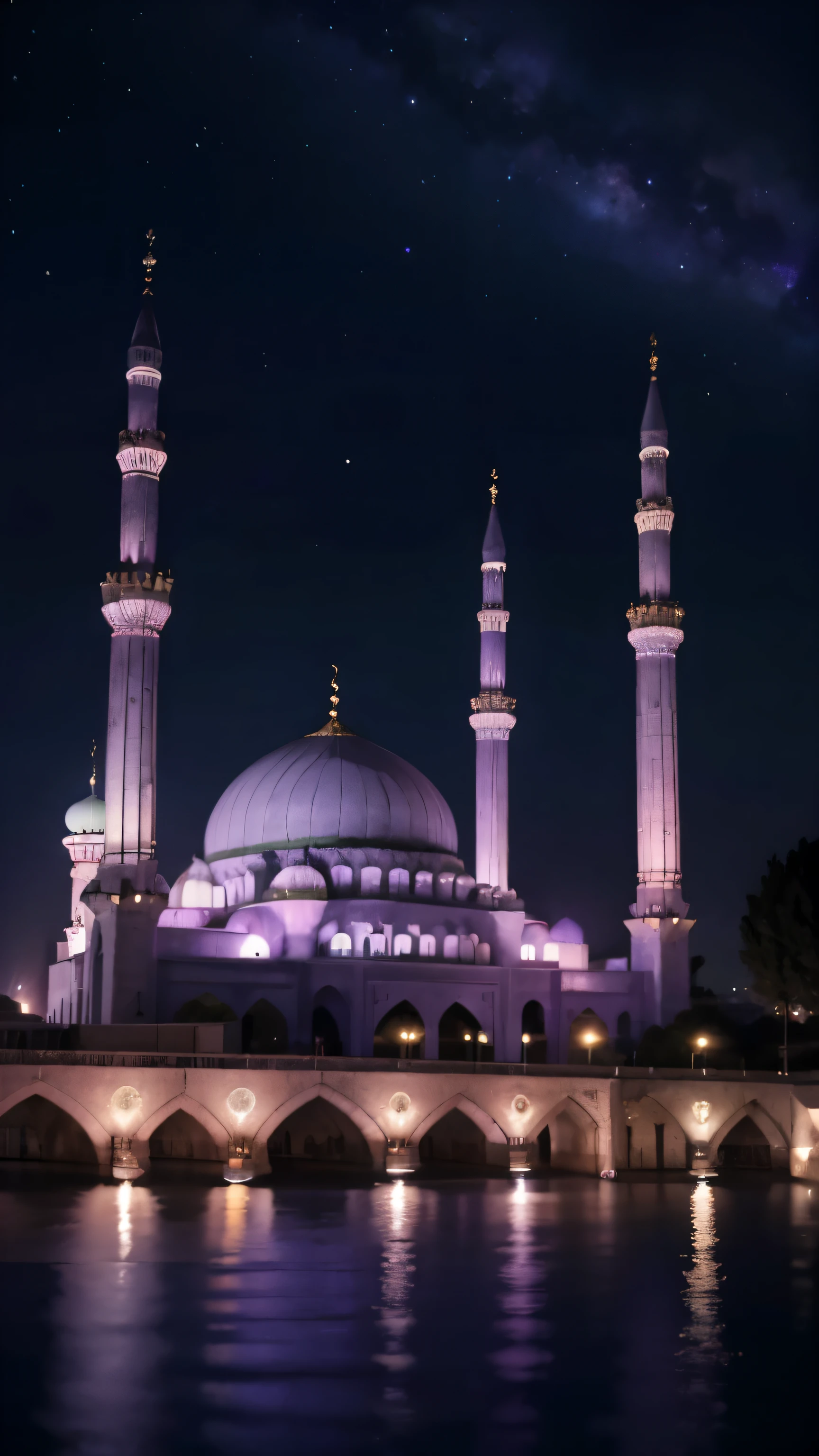 galaxy, purple, light, beautiful, mosque, water, huge mosque 
