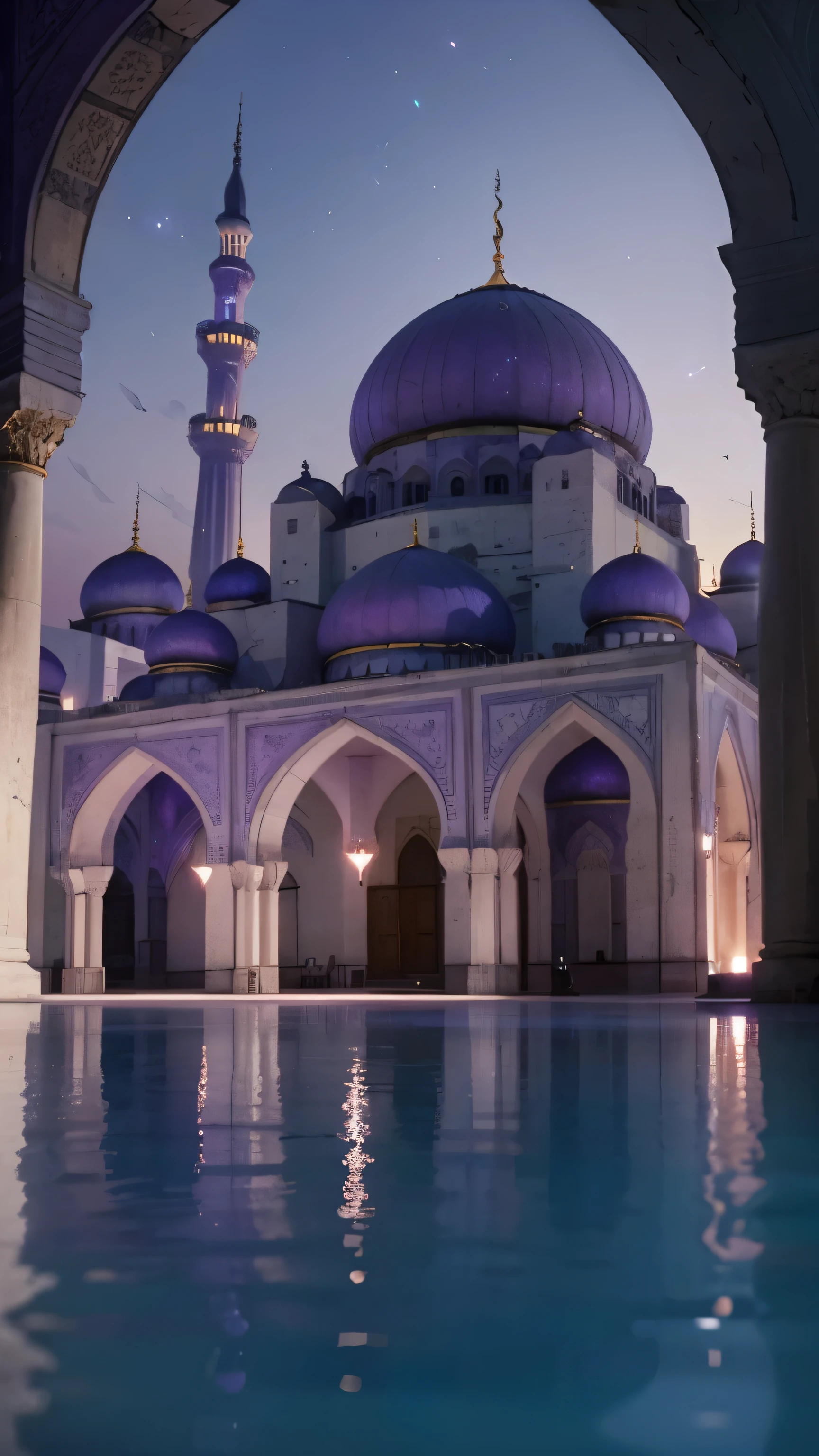 galaxy, purple, light, beautiful, mosque, water, huge mosque