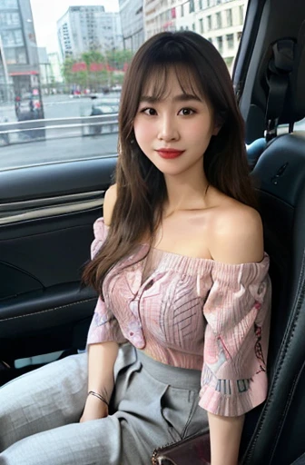 Codriver,blurry, 1girl, sitting,asian,cityscape
grin,(Off-the-shoulder_blouse:1.4),(Wide-leg_cropped_pants:1.3),(Woven_handbag:1.2)