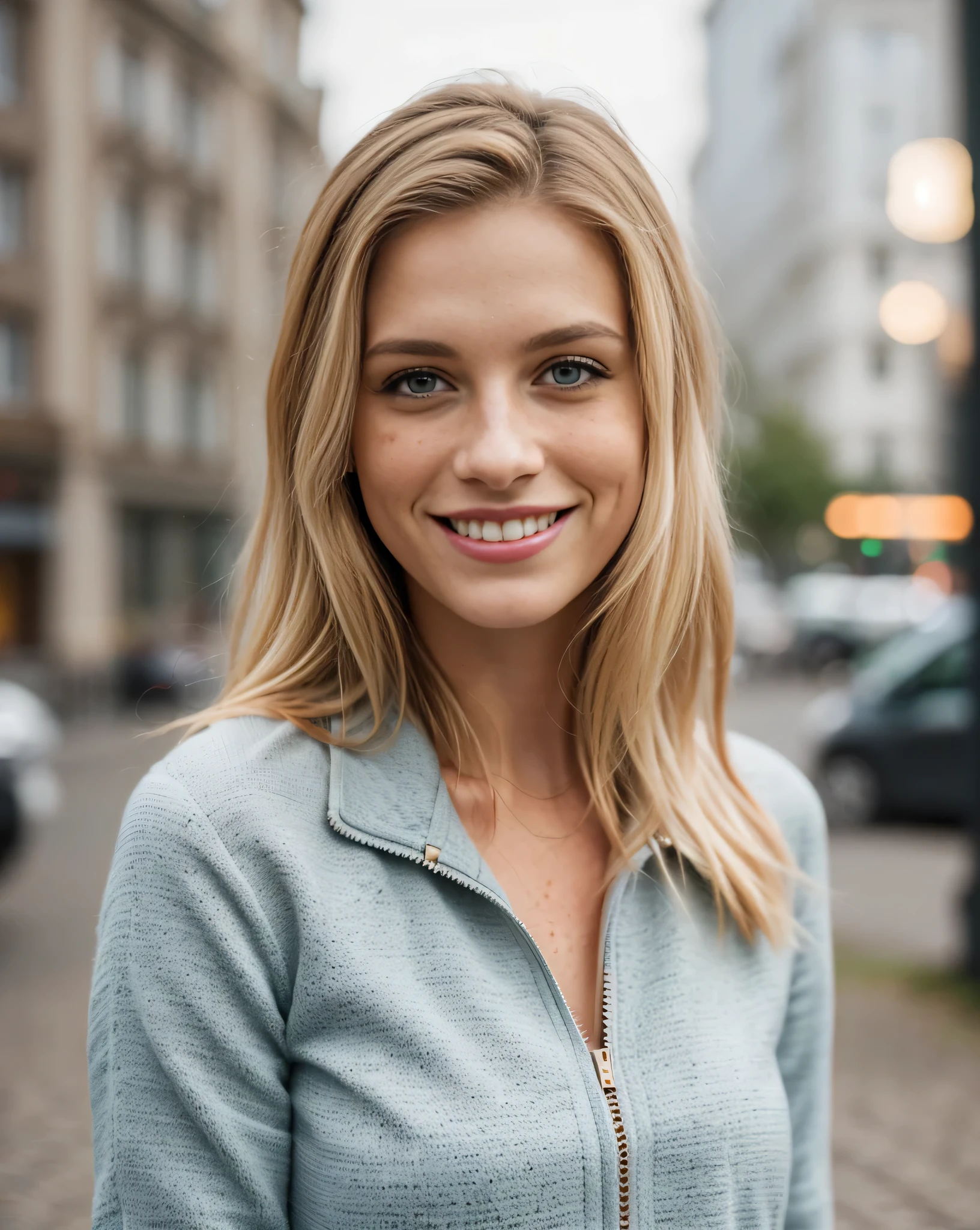 (beautiful, detailreiches Haar blond, whole body shot in the city ), (Adorable freckles), (charming smile, schelmischer Ausdruck), (verspielte Pose), (langen outfit), (wunderliche Brise, wallende Haare), (Bokeh-Hintergrund), (lebendige Farben, rich tones), (froh, sorglos), (fesselnd, Zauberhaft)