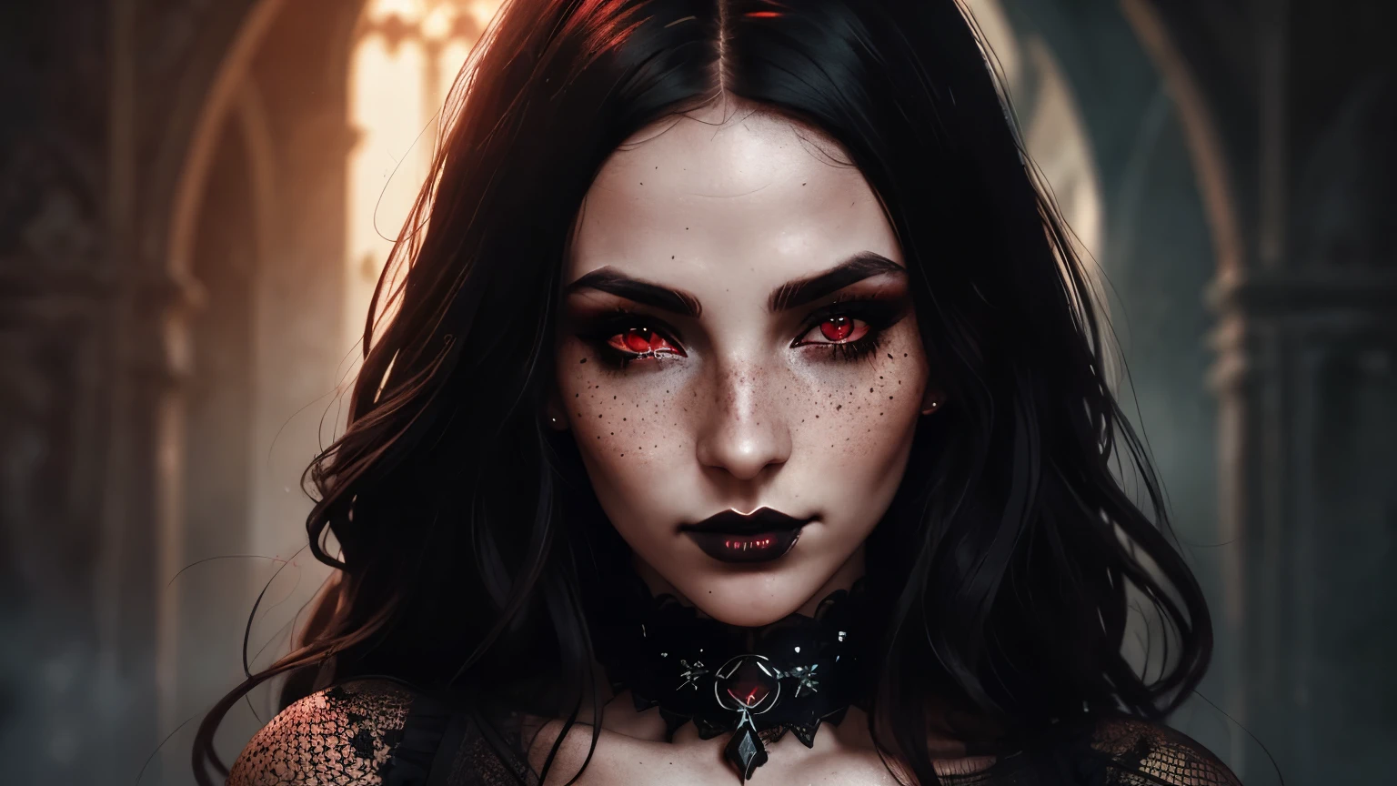 (best quality, hyperdetailed photography:1.2), beautiful lady, freckles, gothic dark makeup, soft light, perfect breast, cover, (detailed beautiful face, detail skin texture, ultra-detailed body:1.1) sexy vampire girl, red eyes, perfect body, skull, blood