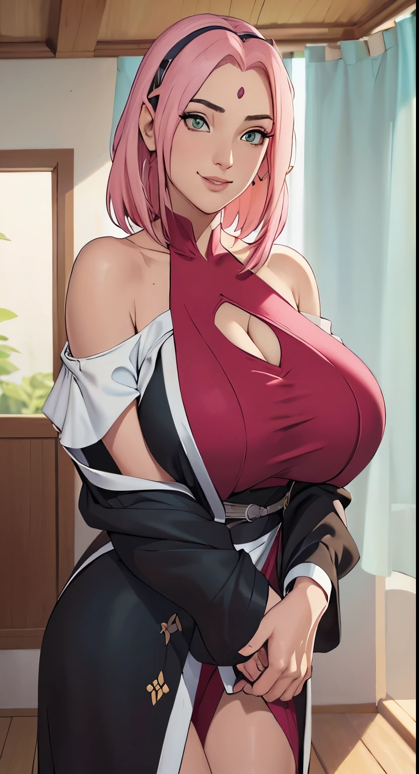 (((sexy off shoulder dress))), Obra maestra， La mejor calidad en el mejor de los casos， 1girll， Sakura Haruno， (((senos enormes)))，((hombros desnudos))，（((((escote)))))，（Primer plano de la parte superior del cuerpo)，sexy，is shy，smil，con cabello rosado， Pelo largo blanquecino， （ojos verdes:1.4)， Forehead protection， Los cerezos，Cerezos en flor volando, ((((Figura tetona)))), :1.1, :1.1, Ahegao:1.1,(Huge big  ),Media cremallera, mostrando sus grandes tetas, Mirando al espectador, Hermosos ojos, sonrisa seductora sexy, belleza sensual, GIRL sole, tetas perfectas
