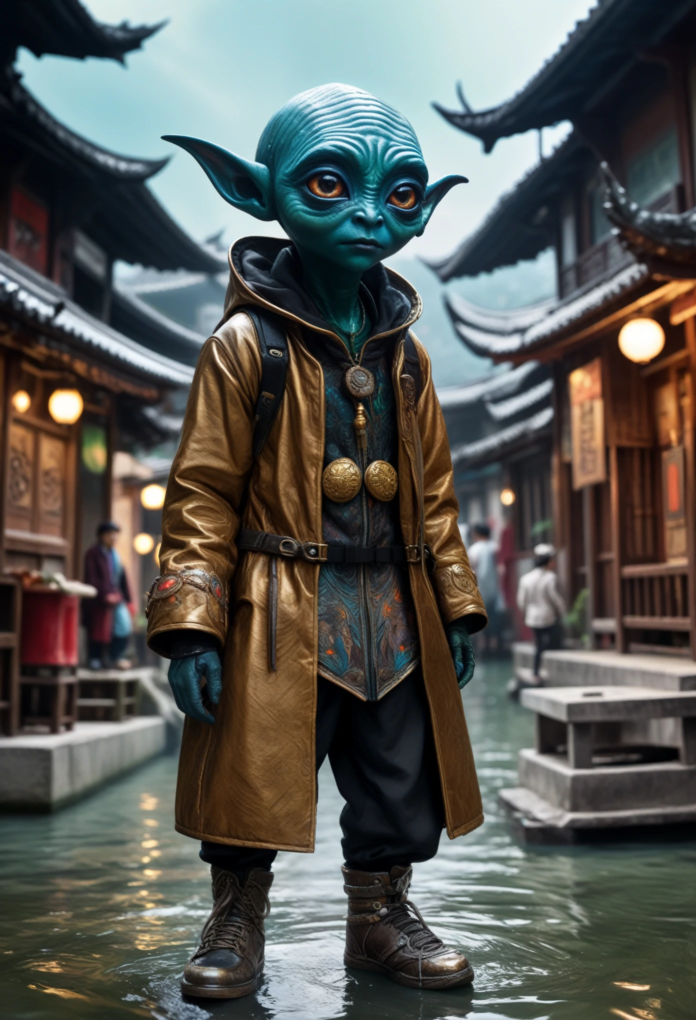 full-body-shot,beggar niobium Manganite The Alien Entity,native italian babychild, wants eat,survival in criminal city of future,Cinematic,soft colors, Technicolor,natural skin textures, hyper realism, hyper detailed,Extremely detailed,High contrast,Masterpiece,Realistic,Ultra Detailed, intricate details,realistic humid leather,extremly intricate,Epic Realistic, cinematic style,irina yermolova,high contrast,hdr,extremely detailed, [deep night landscape],masterpiece,intricate details,faded,eyes extremely detailed, high detailed eyes,8k resolution,RAW,retina, Nikon Z9,China,Songbird,orc,Li River in Guangxi Zhuang of China,tkt style, Pisces, pointed ears，perfect, Elf，transition between two art styles, Ink painting to photorealism, Double contact, X-ray, Creative, vivid light, masterpiece, fantasy, Abstract, Surrealism, super detailed, high resolution, stop:35;
