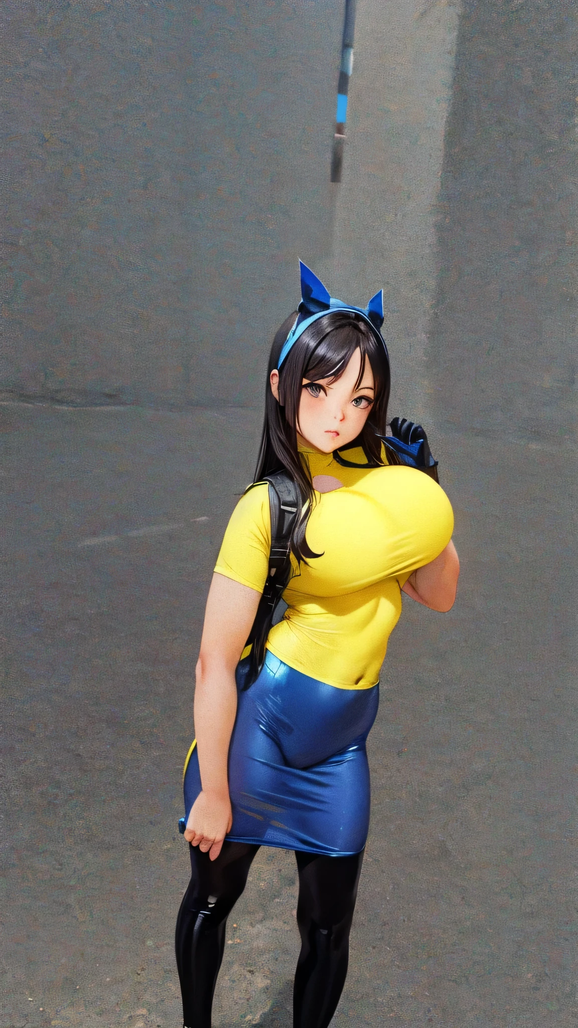 School Mini skirt Blue Sharp picture for girl in outfit posing in the middle of a city street, full body ! suit, thicc, in a skintight dress, fullbodysuit, wearing tight suit, in spandex suit, ( ( big hot tits ) ), character is in her natural pose, suit, tight attire, body suit, rin sports latex cute