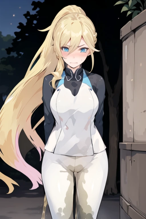 bianka durandal ataegina, (ponytail:1.5), tight shirt, multicolored yoga pants, athletic clothing, (standing straight:2.0), peeing herself, (wetting herself:1.5), very large peeing stain, huge pee stain, best quality, ultra-detailed, HDR, studio lighting, professional, vivid colors, sharp focus, physiologically-based rendering, bokeh, landscape, blue color palette, soft lighting, dynamic shadows, embarrassed, humiliation, blushing, angry, tears, (facing viewer:2.0)