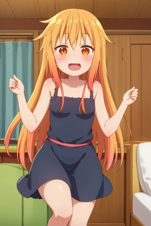((highest quality)), ((masterpiece)), (be familiar with), Perfect Face, indoor, Bedroom, Watching the audience,
One woman, Thor,
Open Mouth, Ecstatic expression, blush, smile,
Small breasts, Flat Chest, Young Girl, , , Girl,
Long Hair, Golden Hair, Orange eyes, Long Hair,
Leg spread,