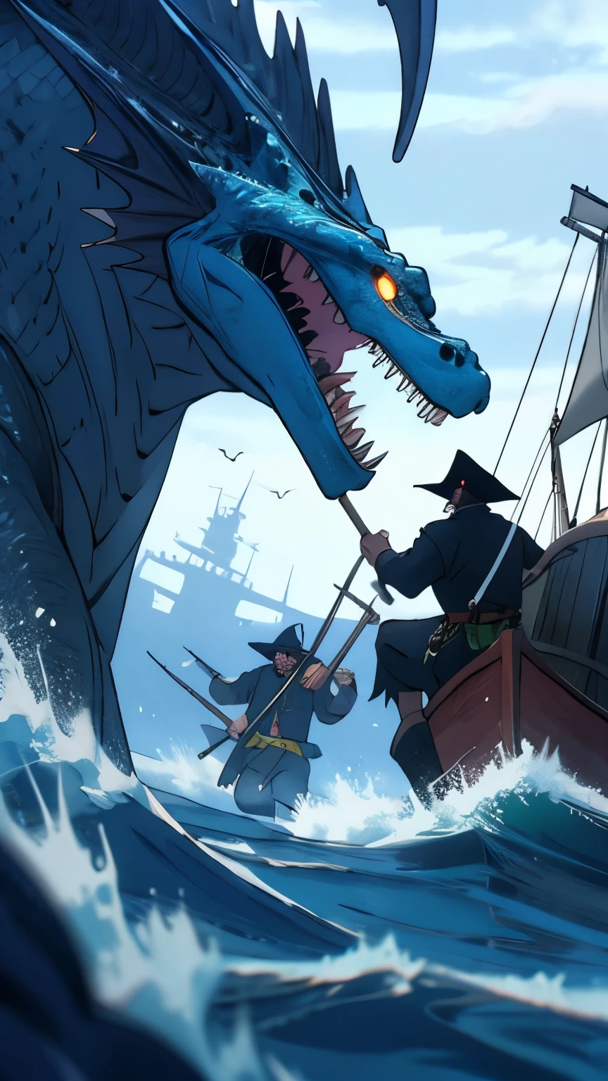 two pirate fishermen battle a sea monster 