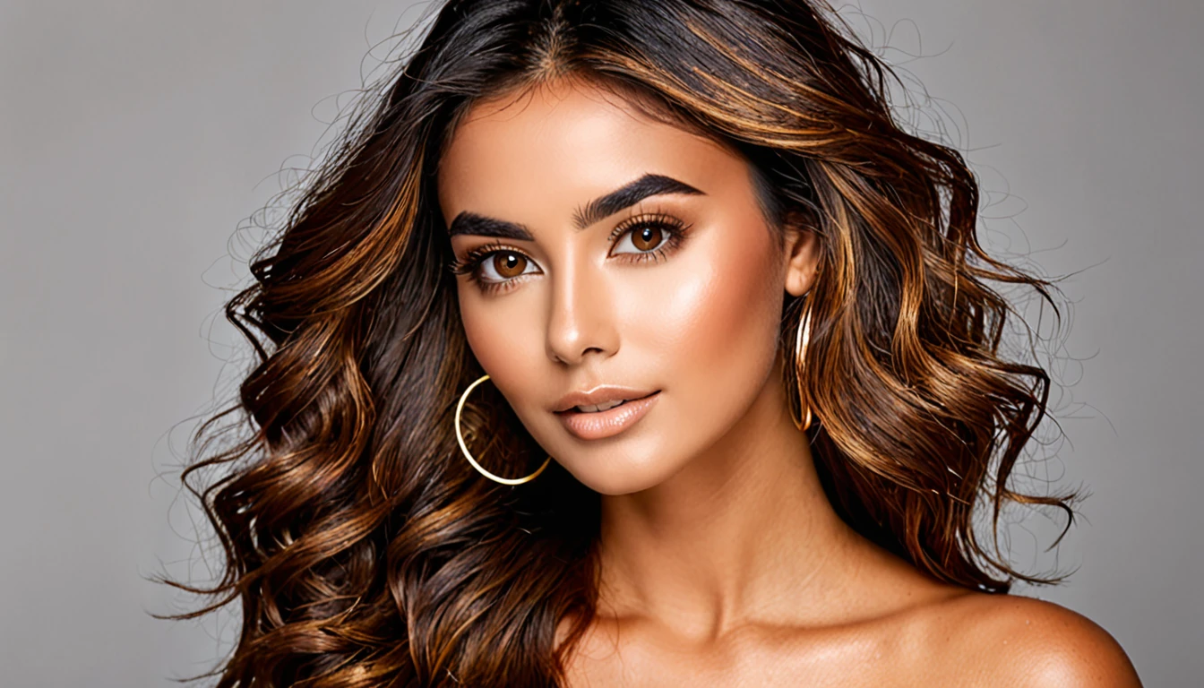 mulher, morena, olhos castanhos, cabelo dourado, pele bronzeada