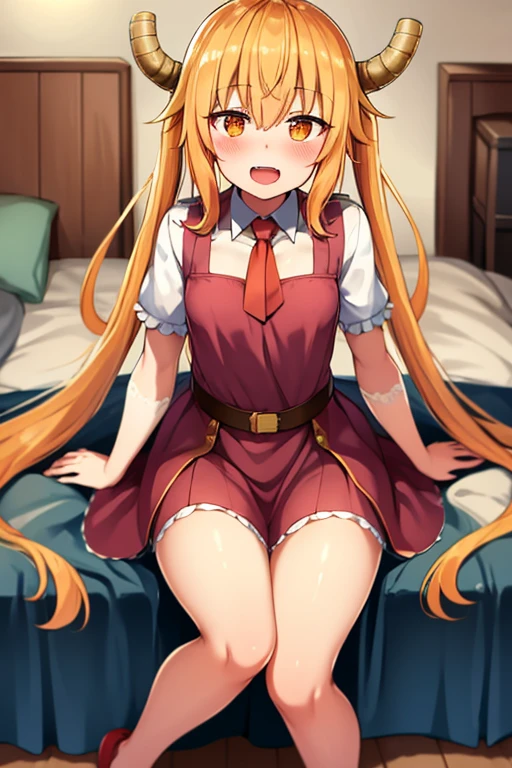 ((highest quality)), ((masterpiece)), (be familiar with), Perfect Face, indoor, Bedroom, Watching the audience,
One woman, Thor,
Open Mouth, Ecstatic expression, blush, smile,
Small breasts, Flat Chest, Young Girl, , , Girl,
Long Hair, Golden Hair, Orange eyes, Long Hair,
Leg spread,