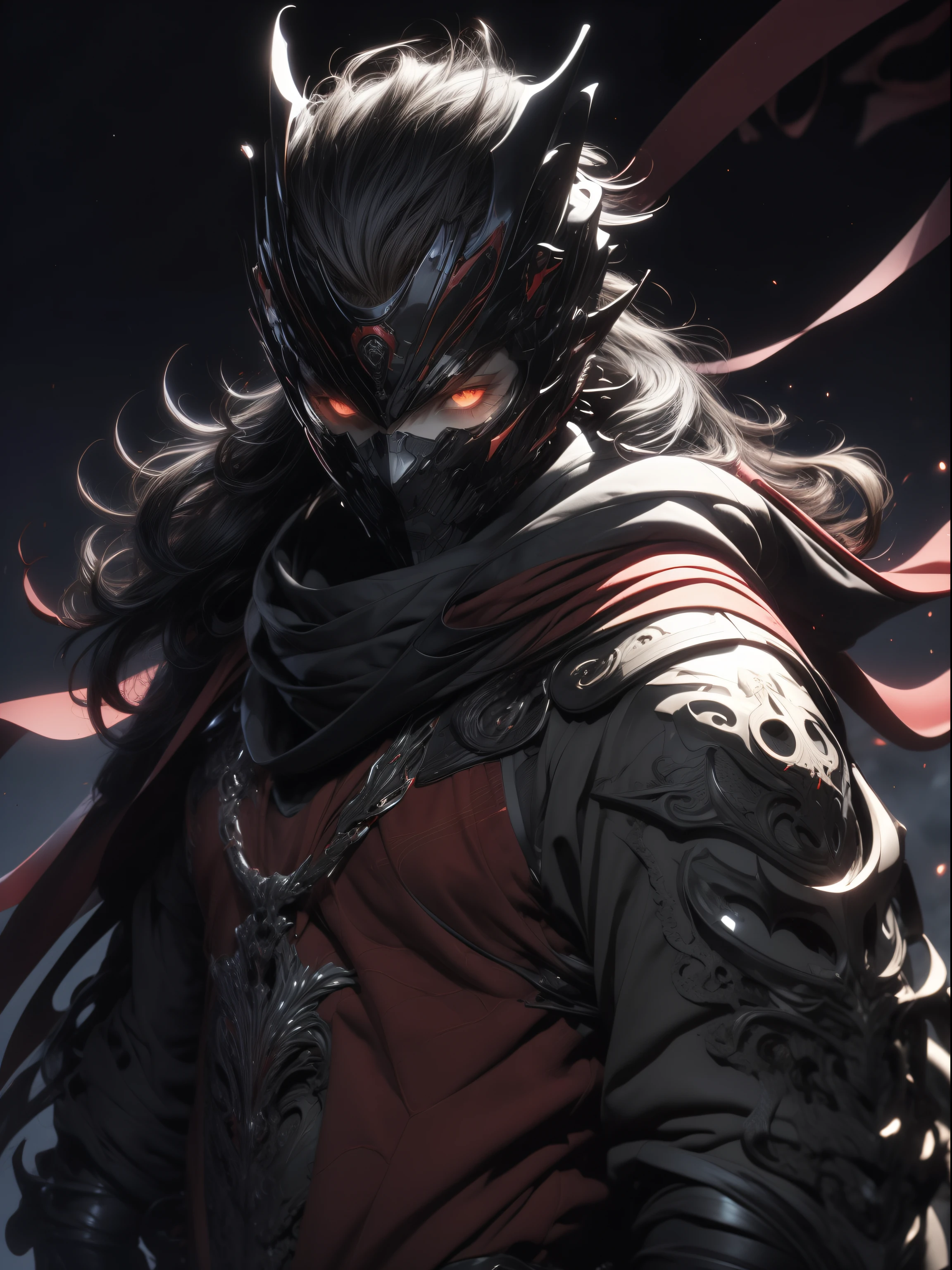 Handsome man with pale skin, wearing lindo elegant black_terno vermelho, Escuro_fantasia, cabelos longos cacheados, lua Vermelha, pixiv, vampiro, elegante assustador, ffxiv, dramatic luz, fantasia background, manga style, Estilo Tsutomu Nihei, cores vibrantes, Manga nib pen style, dramatic luzing, lindo_fundo brilhante, ((brilhante )), brilhando, Altamente detalhado, luz, scary atmosphere – quality, ((mais detalhes:1.5))