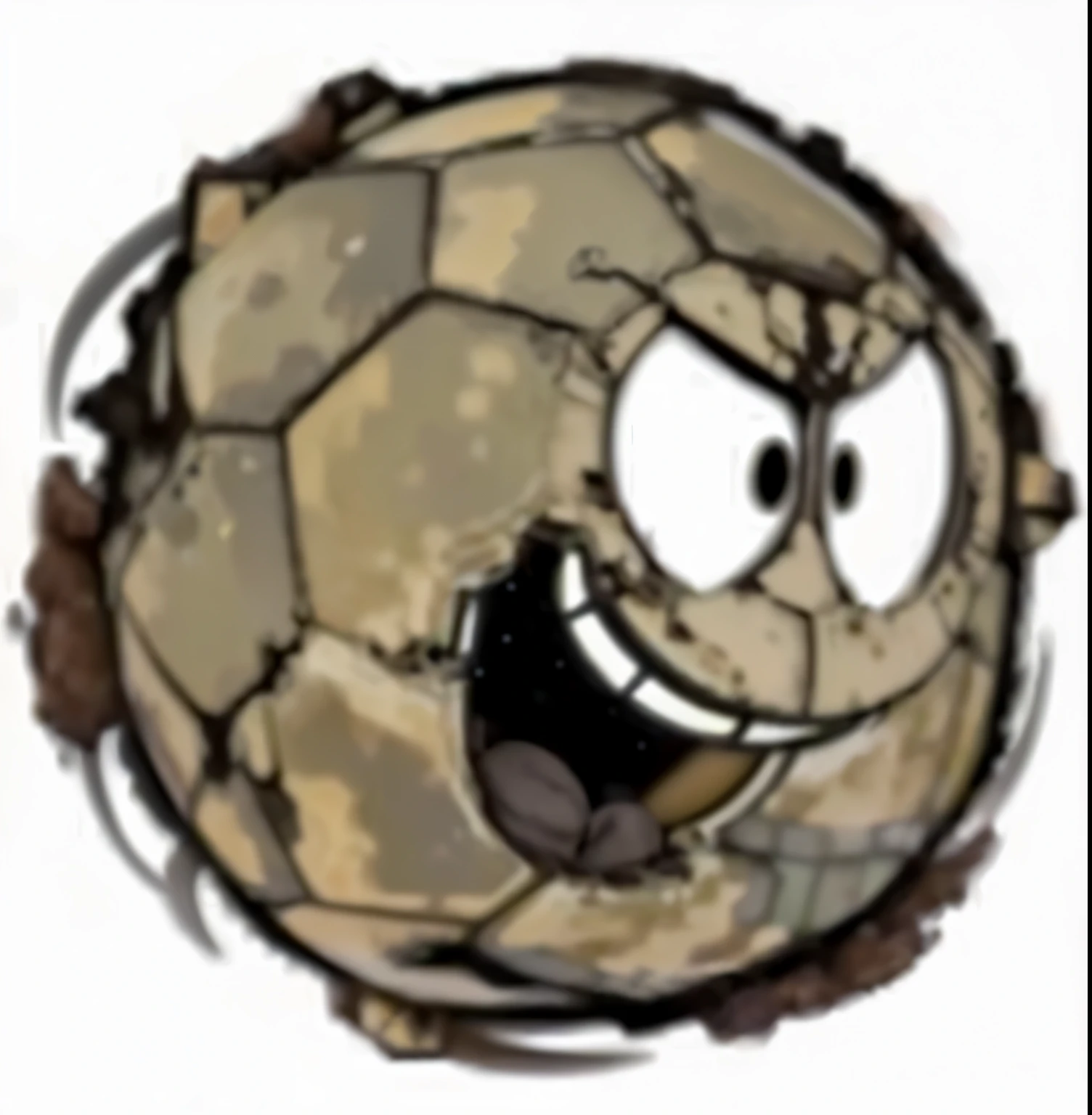 una bola de dibujos animados con una gran sonrisa en su cara, speleological, mascota, escombros!!, caca, Soccer, mierda, asqueroso, ancient brownish fossil remnant, cenagoso, sonrisa afectada, (oxide), conglomerado!, Destruido, conglomerado, avatar image, Apariencia guay, granada, Destruido planet, by a goal, muy estilizado