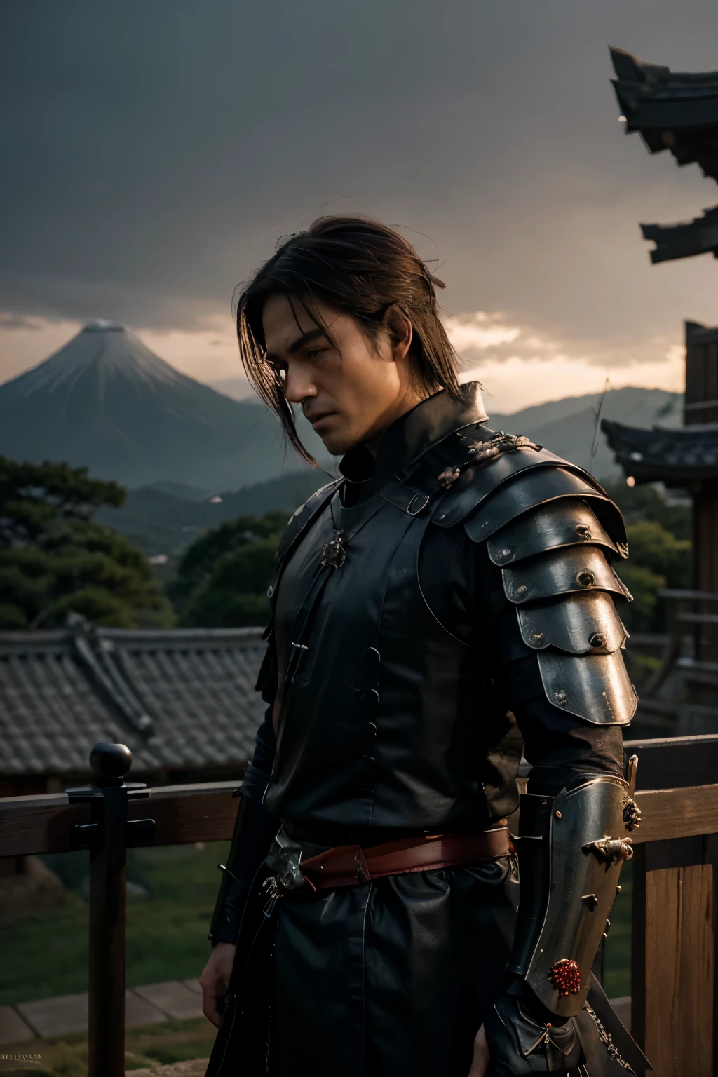 Title: "Twilight Samurai"

In the hushed tranquility of ancient Japan, beneath the twilight sky drenched in gentle rain, a master samurai stands in resplendent armor, his katana gleaming in the fading light. Rendered with breathtaking realism, every detail of his countenance reflects a lifetime of dedication to the way of the warrior.

Clad in ornate armor adorned with intricate motifs, the samurai exudes an aura of timeless elegance and formidable strength. Each piece of armor, meticulously crafted, speaks of battles fought and honor upheld in the face of adversity.

With the grace of a seasoned warrior, he grips his katana with unwavering resolve, its razor-sharp edge glinting ominously in the twilight. The sword itself is a work of art, its blade honed to perfection and imbued with the spirit of centuries past.

Behind the samurai, the landscape of ancient Japan unfolds in breathtaking detail. Majestic mountains loom in the distance, their peaks shrouded in mist, while cherry blossoms dance in the rain, casting a delicate veil over the rugged terrain.

As twilight descends upon the land, the samurai stands as a solitary figure, a guardian of tradition and a symbol of unyielding courage. His presence is a reminder of the noble ideals that have guided warriors throughout the ages, inspiring awe and reverence in all who behold him.

Captured in stunning 4K resolution, "Twilight Samurai" is a masterpiece that transports viewers to a world of ancient honor and timeless beauty. It is a testament to the enduring legacy of the samurai and the indomitable spirit of Japan's storied past.
ChatGPT can make mistakes. Consider checking impo